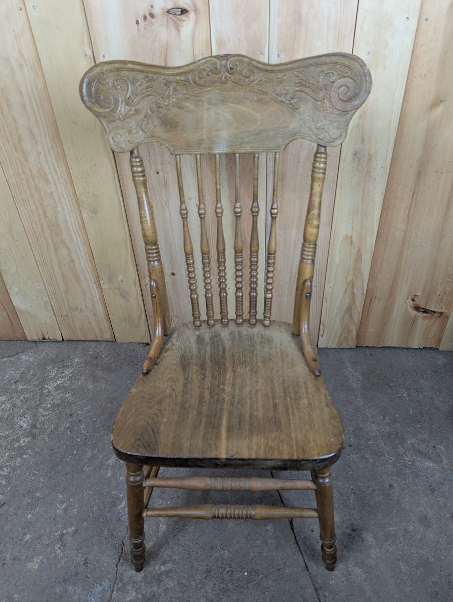Vintage Oak Pressed Back Chair