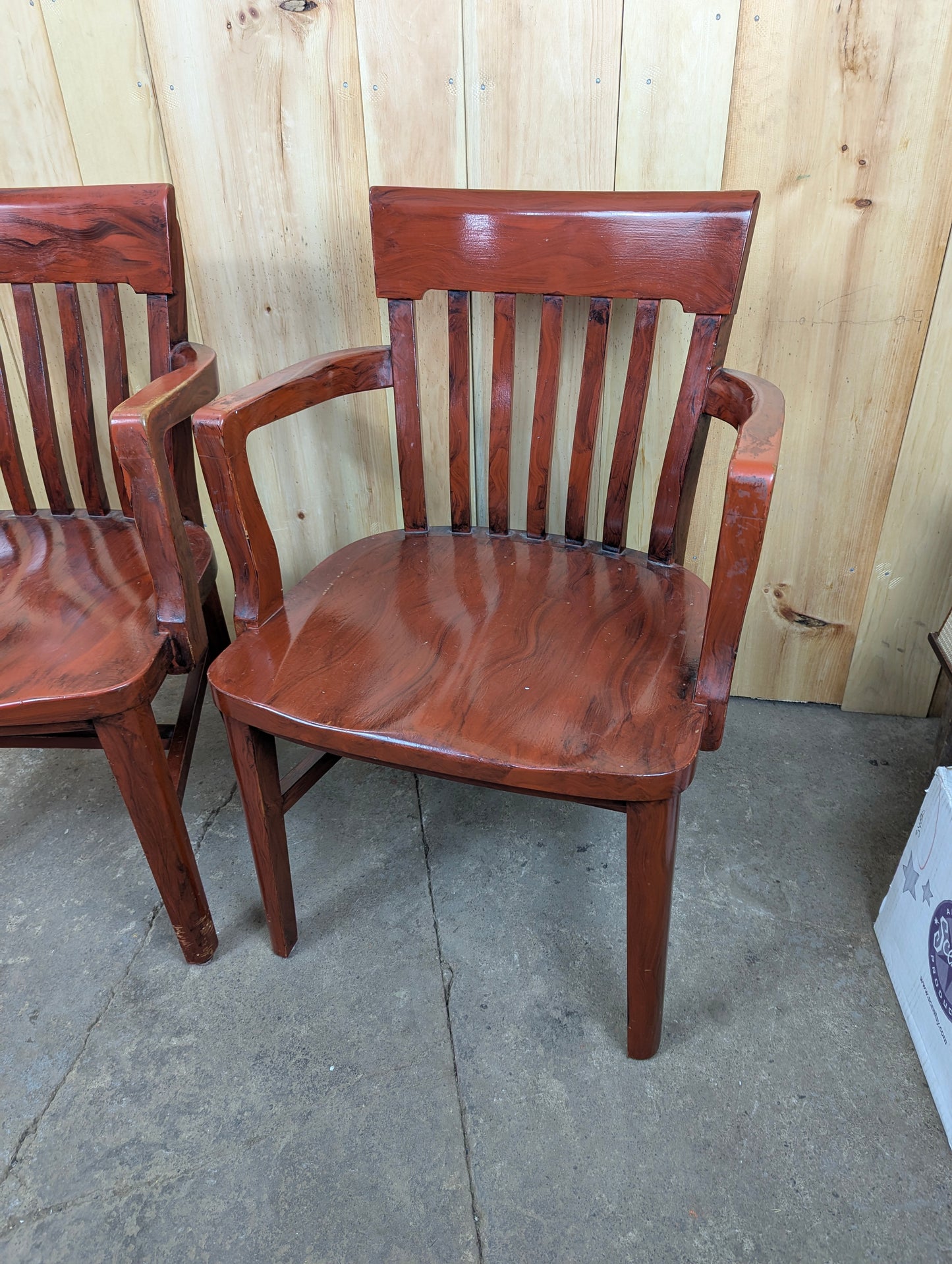 Pair of Vintage Solid Wood Bankers Lawyers Office Desk Chairs