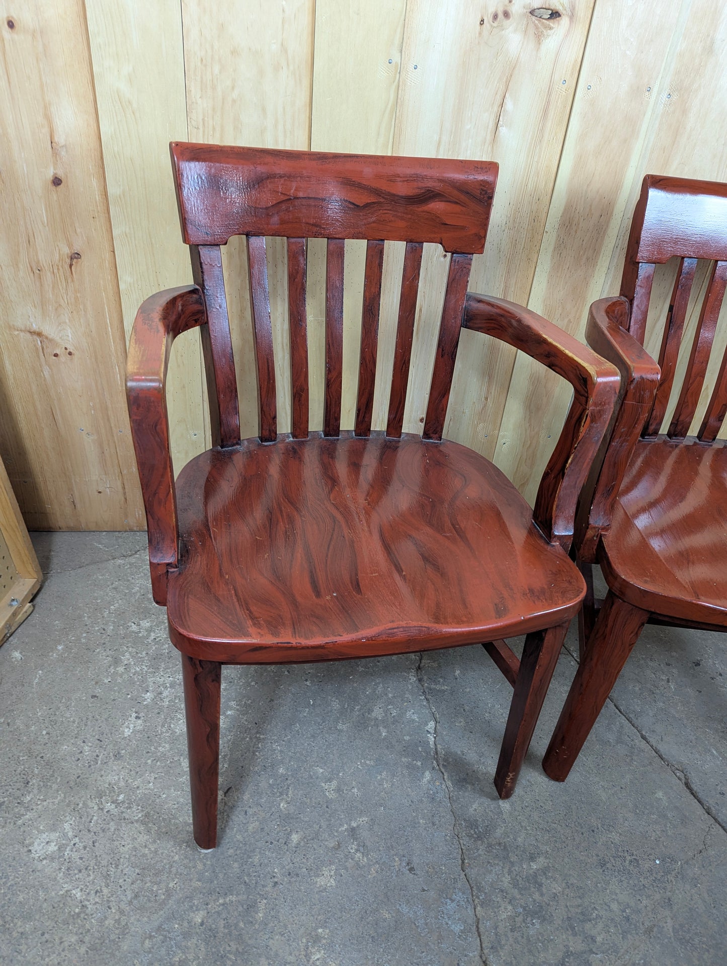 Pair of Vintage Solid Wood Bankers Lawyers Office Desk Chairs