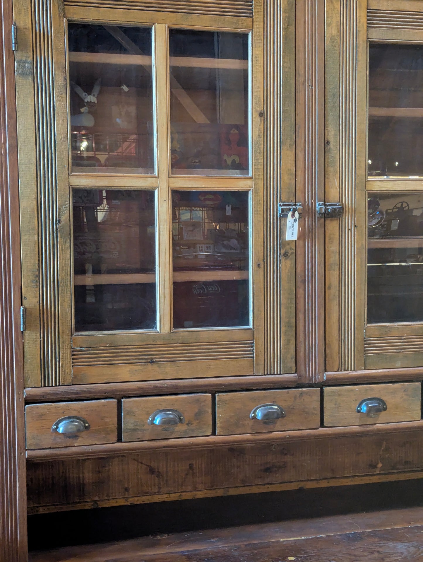 Antique 2 Piece Handcrafted Rustic Farmhouse Kitchen Hutch Bakers Cabinet