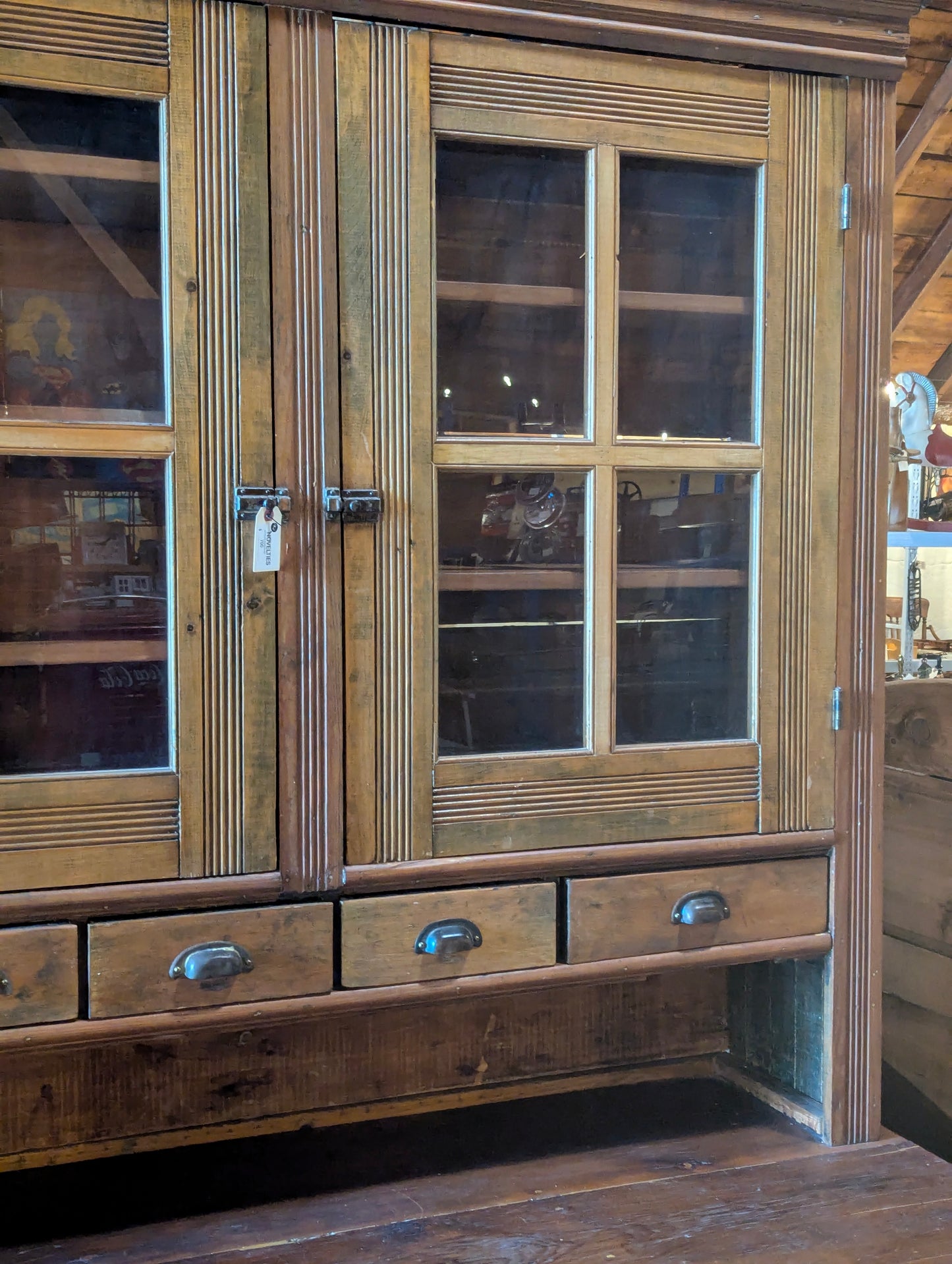 Antique 2 Piece Handcrafted Rustic Farmhouse Kitchen Hutch Bakers Cabinet