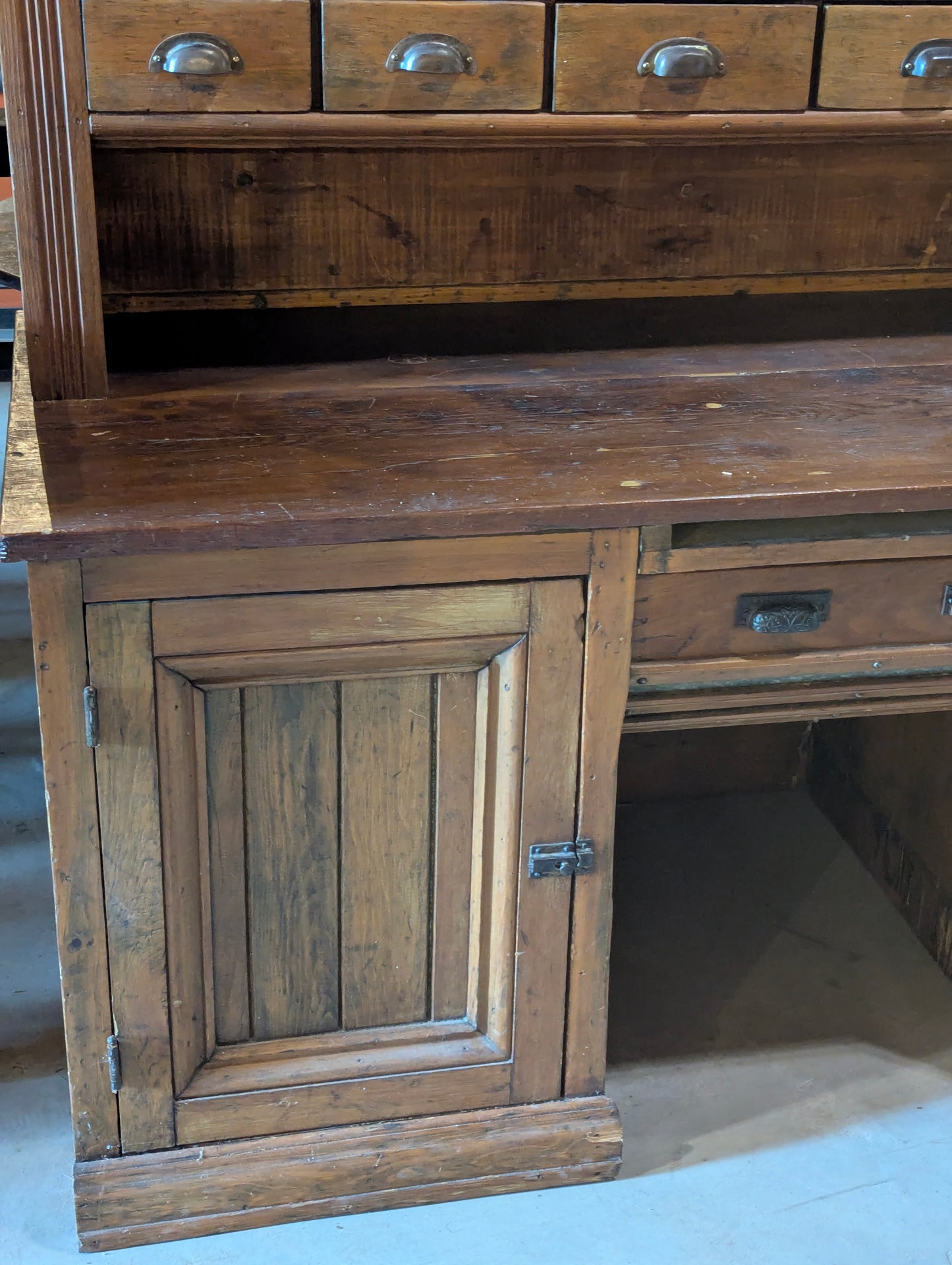 Antique 2 Piece Handcrafted Rustic Farmhouse Kitchen Hutch Bakers Cabinet