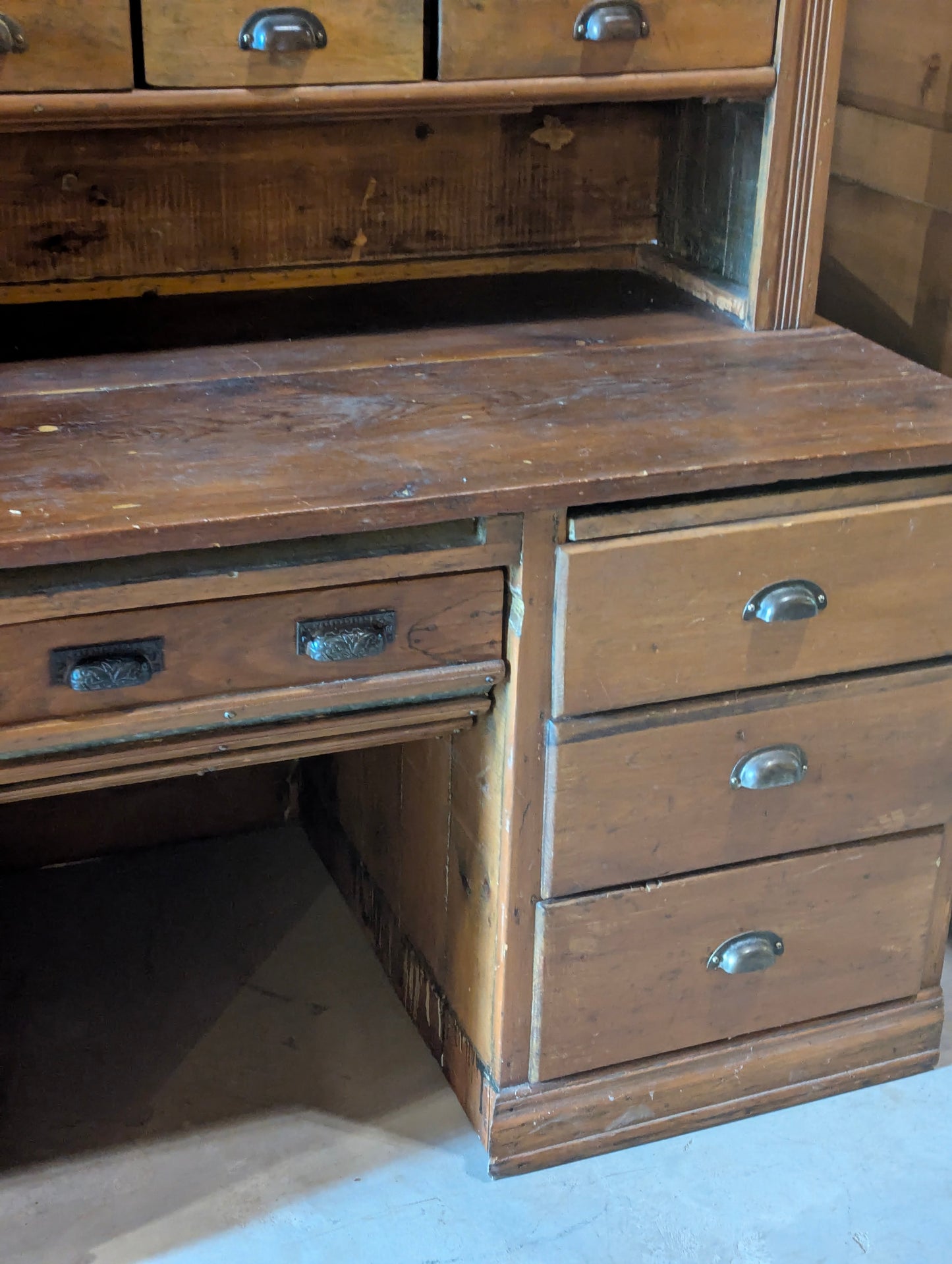 Antique 2 Piece Handcrafted Rustic Farmhouse Kitchen Hutch Bakers Cabinet