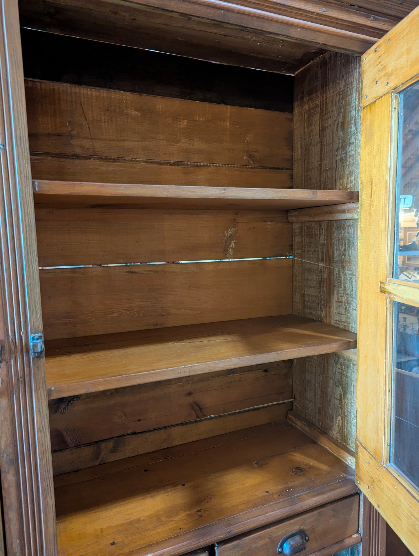Antique 2 Piece Handcrafted Rustic Farmhouse Kitchen Hutch Bakers Cabinet