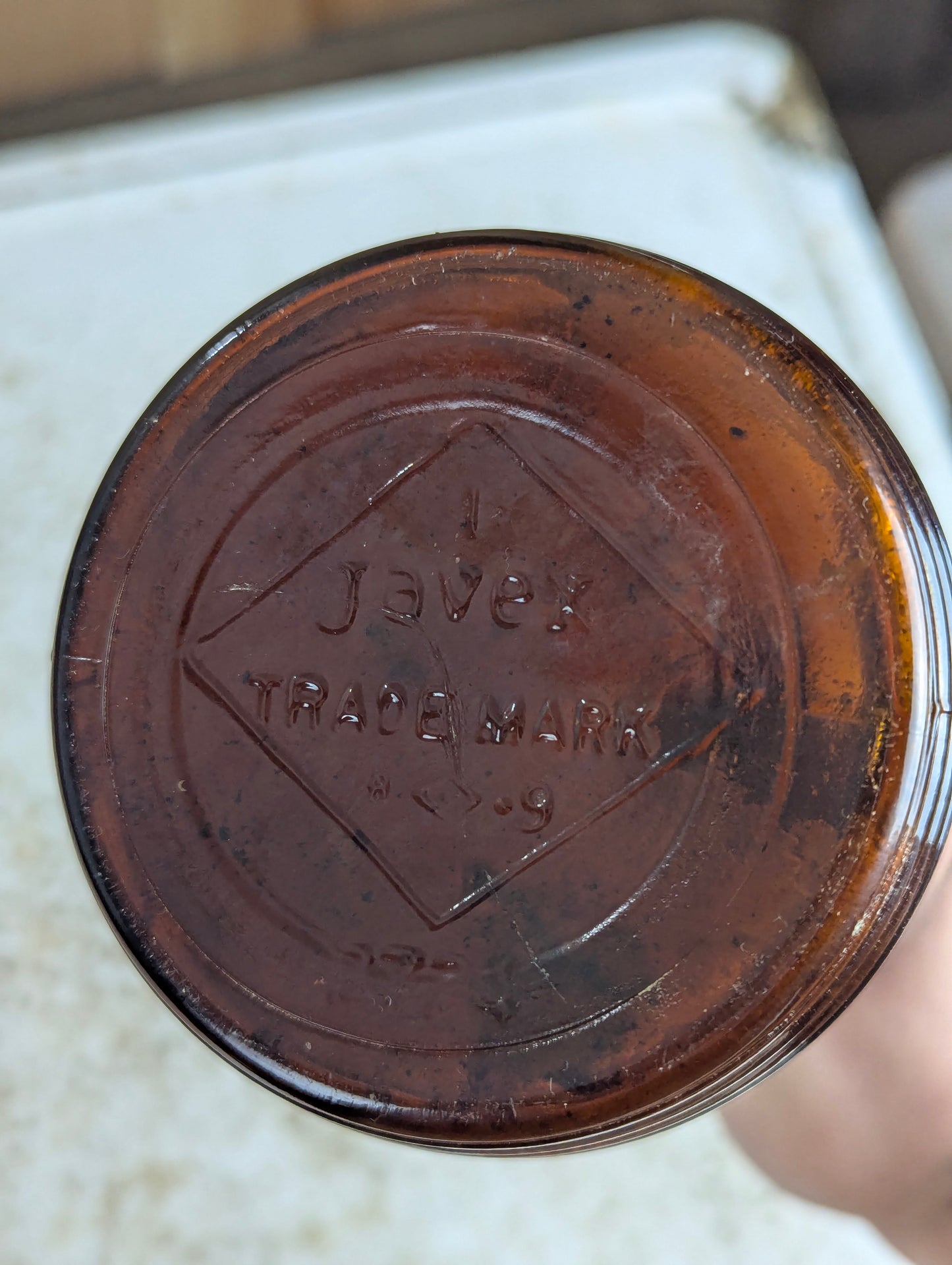 Amber Glass Javex Jug with Finger Holder