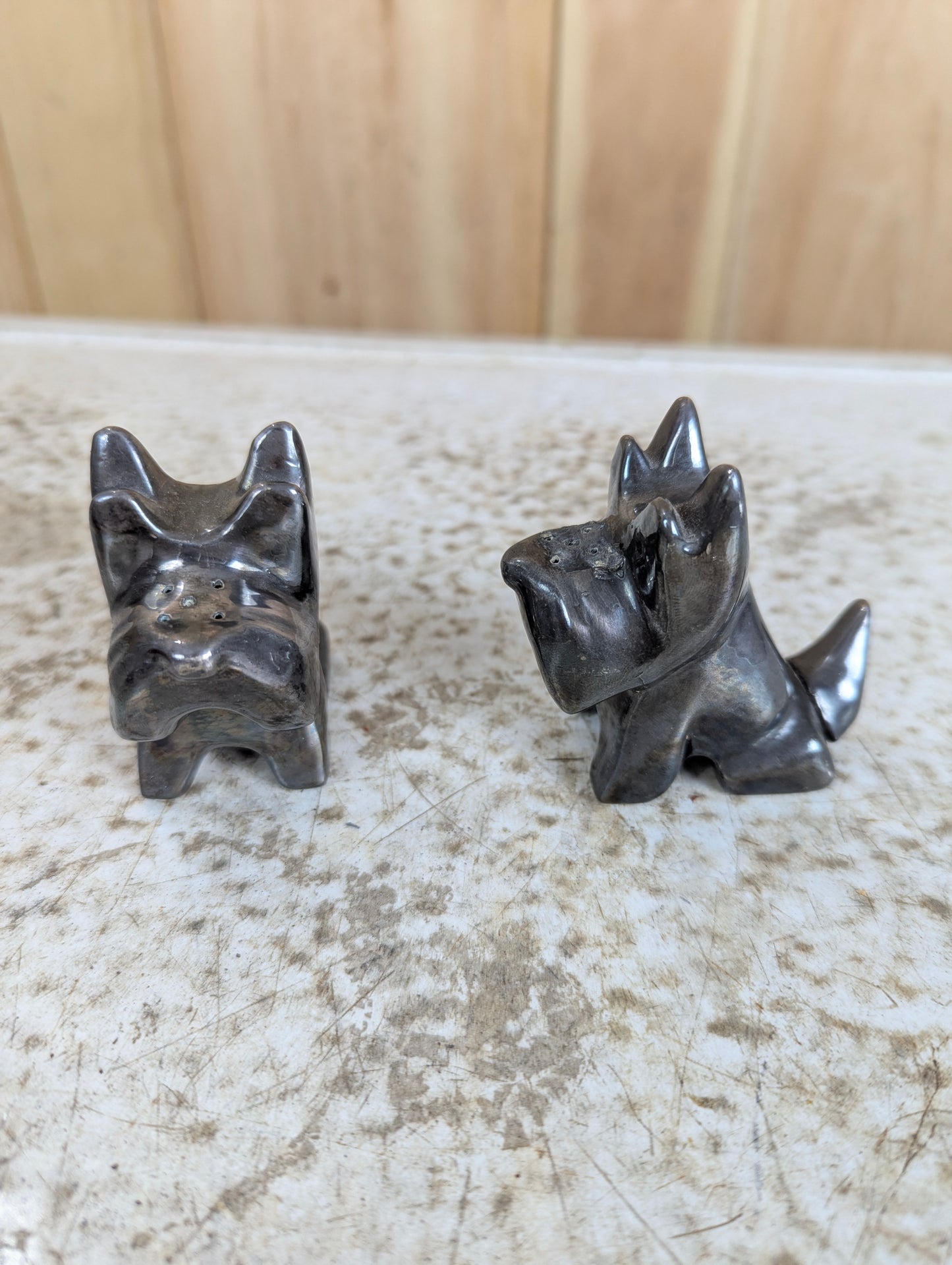 Set of Vintage Chrome Scottie Dog Salt & Pepper Shakers