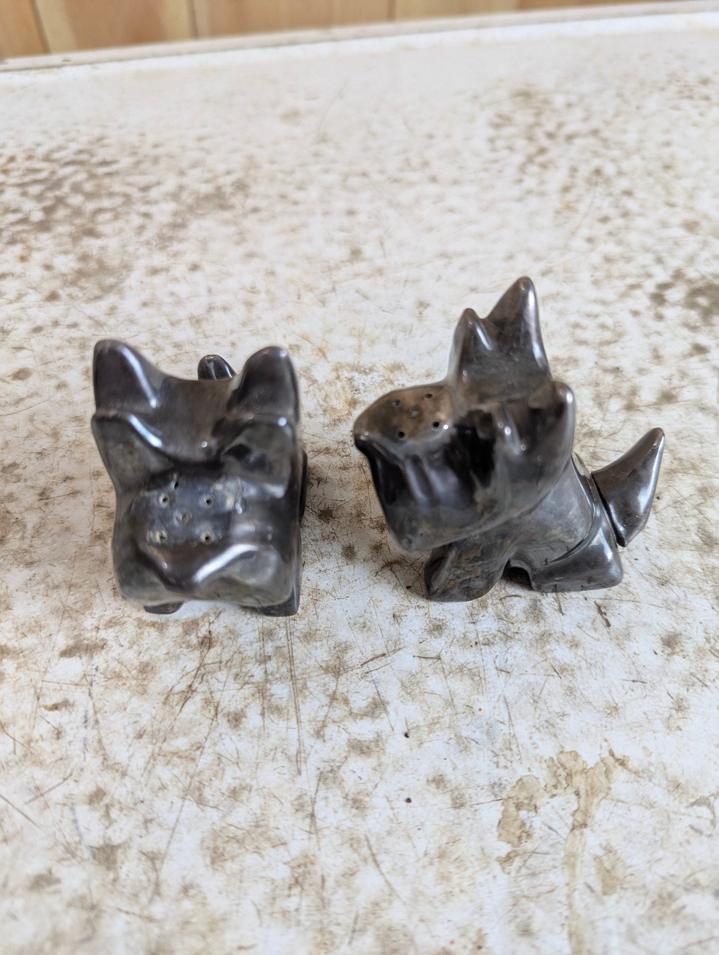 Set of Vintage Chrome Scottie Dog Salt & Pepper Shakers