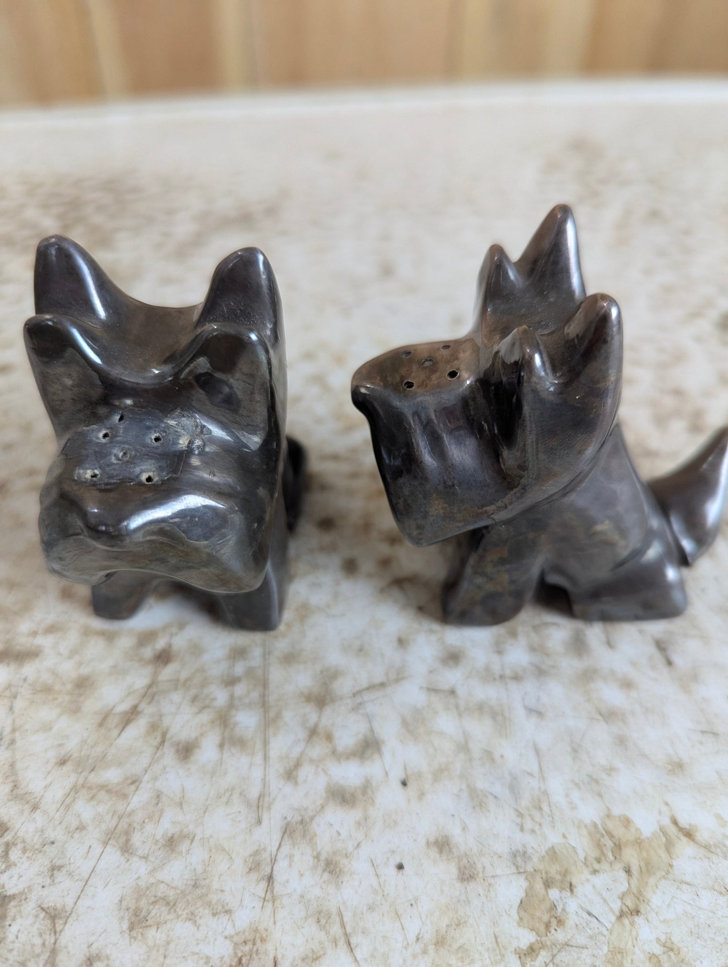Set of Vintage Chrome Scottie Dog Salt & Pepper Shakers