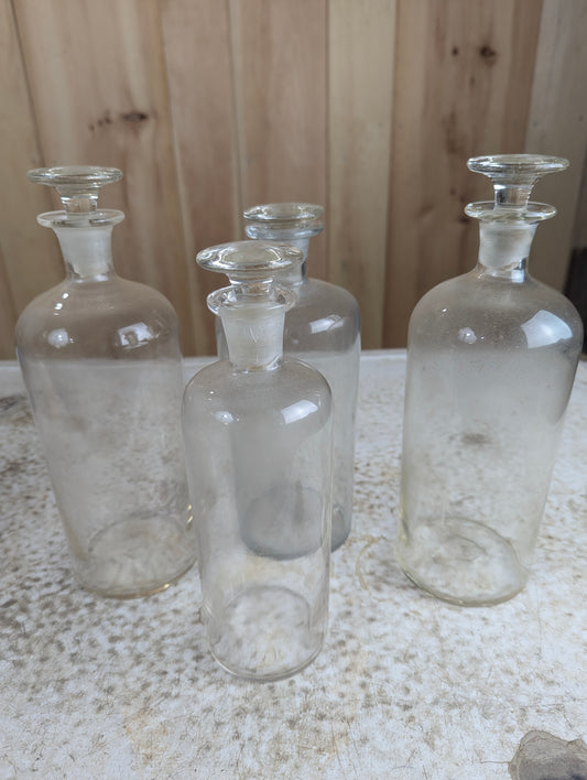 Antique Apothecary Glass Bottles with Stoppers