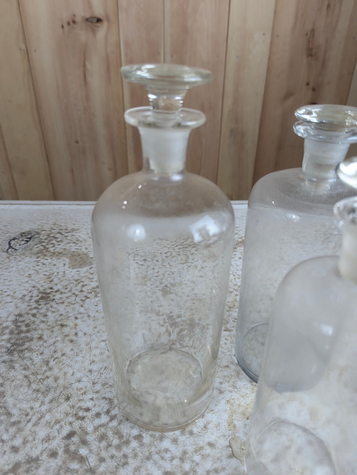 Antique Apothecary Glass Bottles with Stoppers