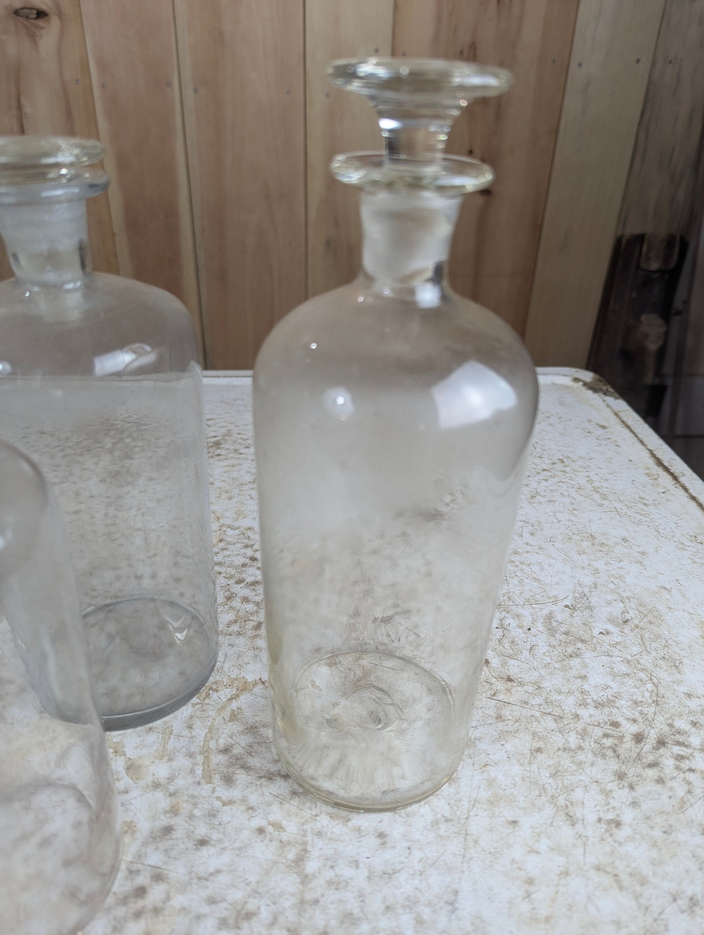 Antique Apothecary Glass Bottles with Stoppers