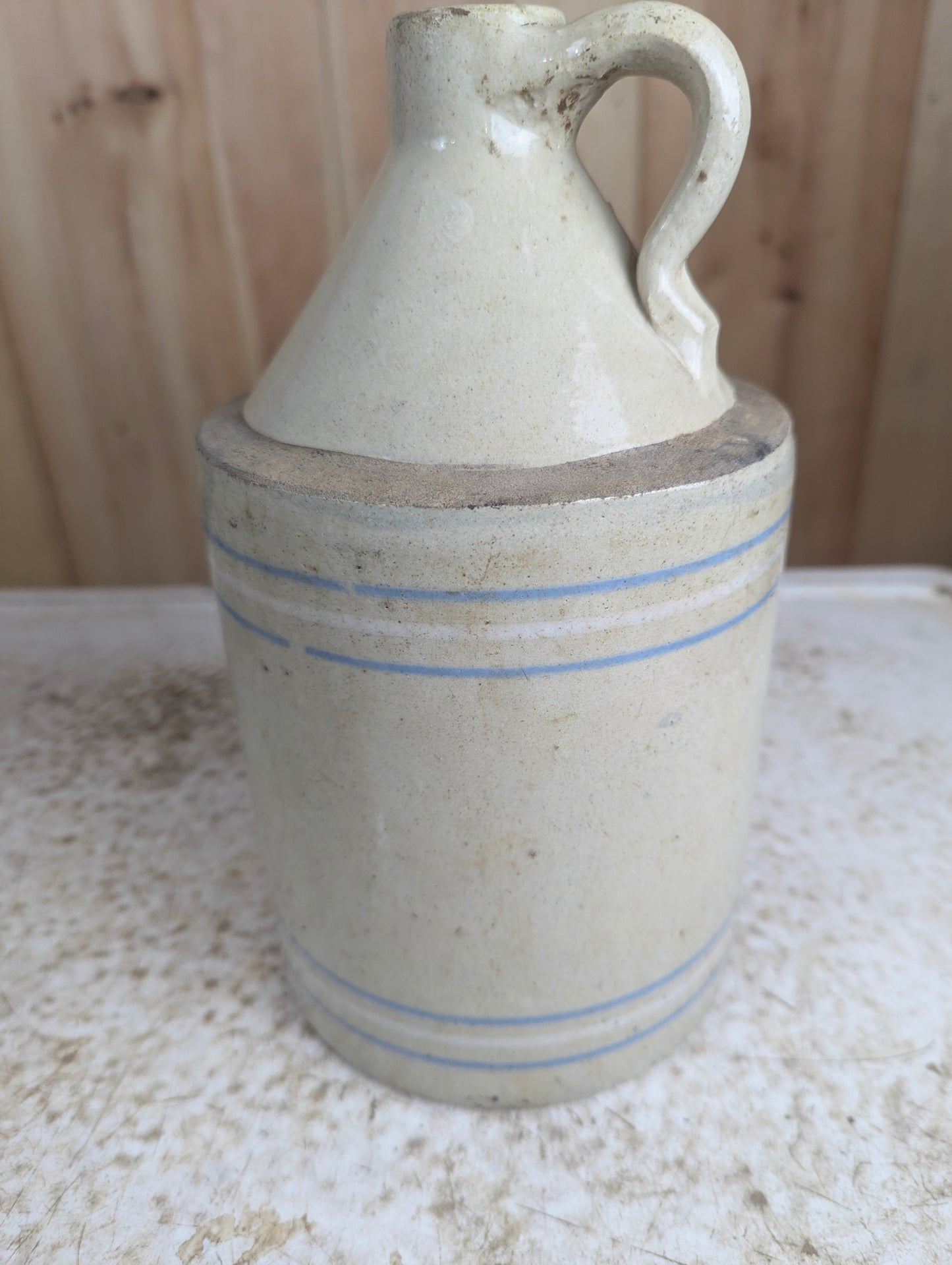 Vintage Blue & White Stripe Stoneware 1/2 Gallon Jug