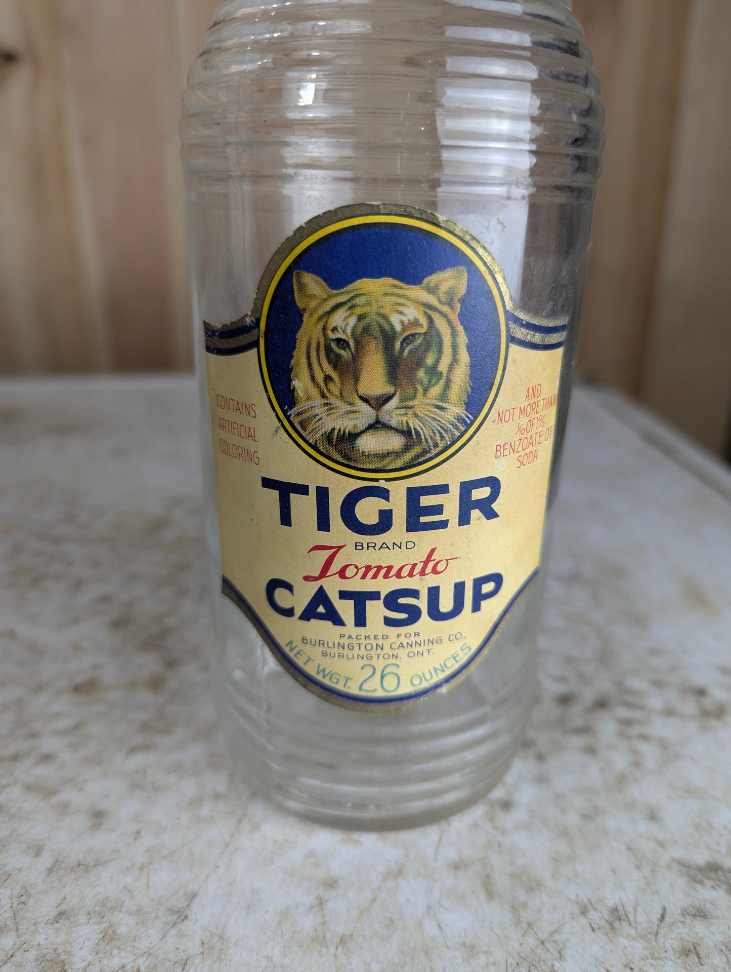 1930’s 26 Fl Oz Tiger Brand Tomato Catsup Glass Bottle