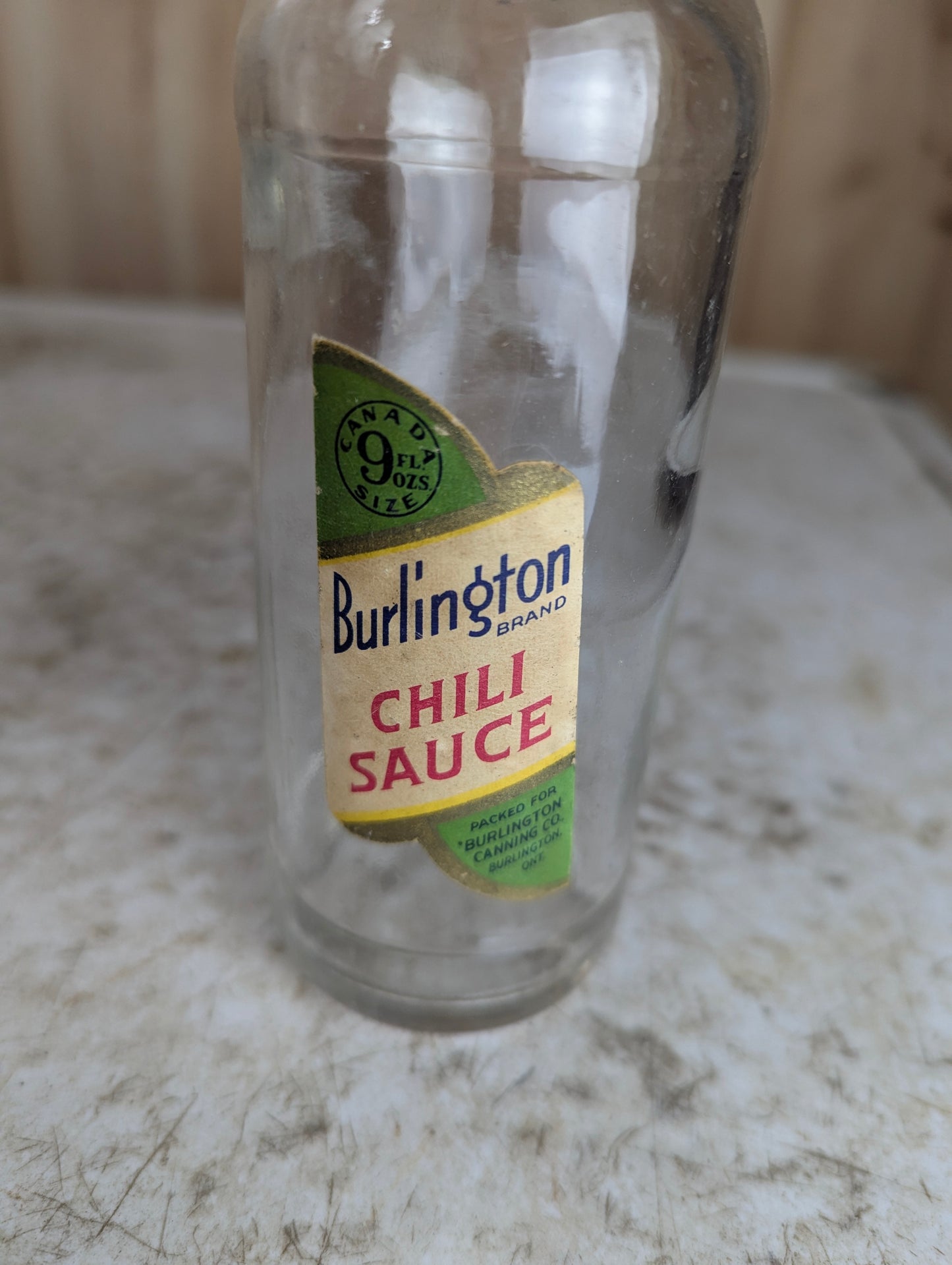 1930’s 9 Fl Oz Burlington Chili Sauce Glass Bottle with Cap
