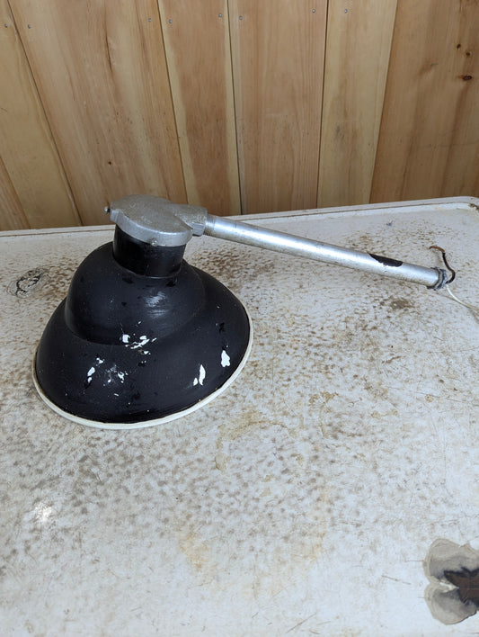 Industrial Black & White Enamel Light with Angle Shade & Bracket