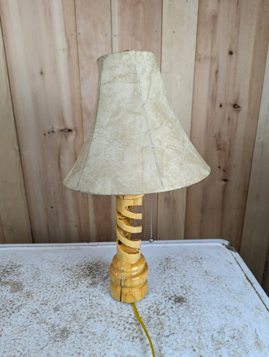 Wooden Spiral Hand Churned Table Lamp with Shade