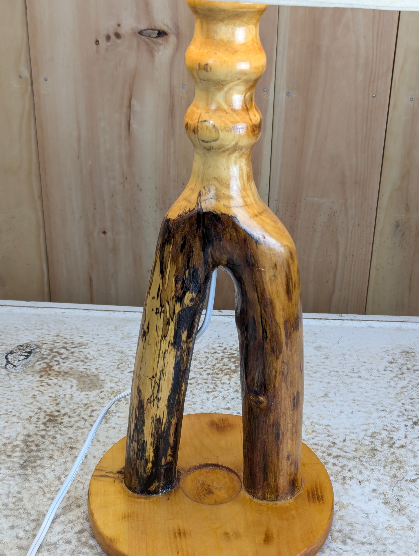 Handcrafted Hand churned Wooden Based Table Lamp with Shade