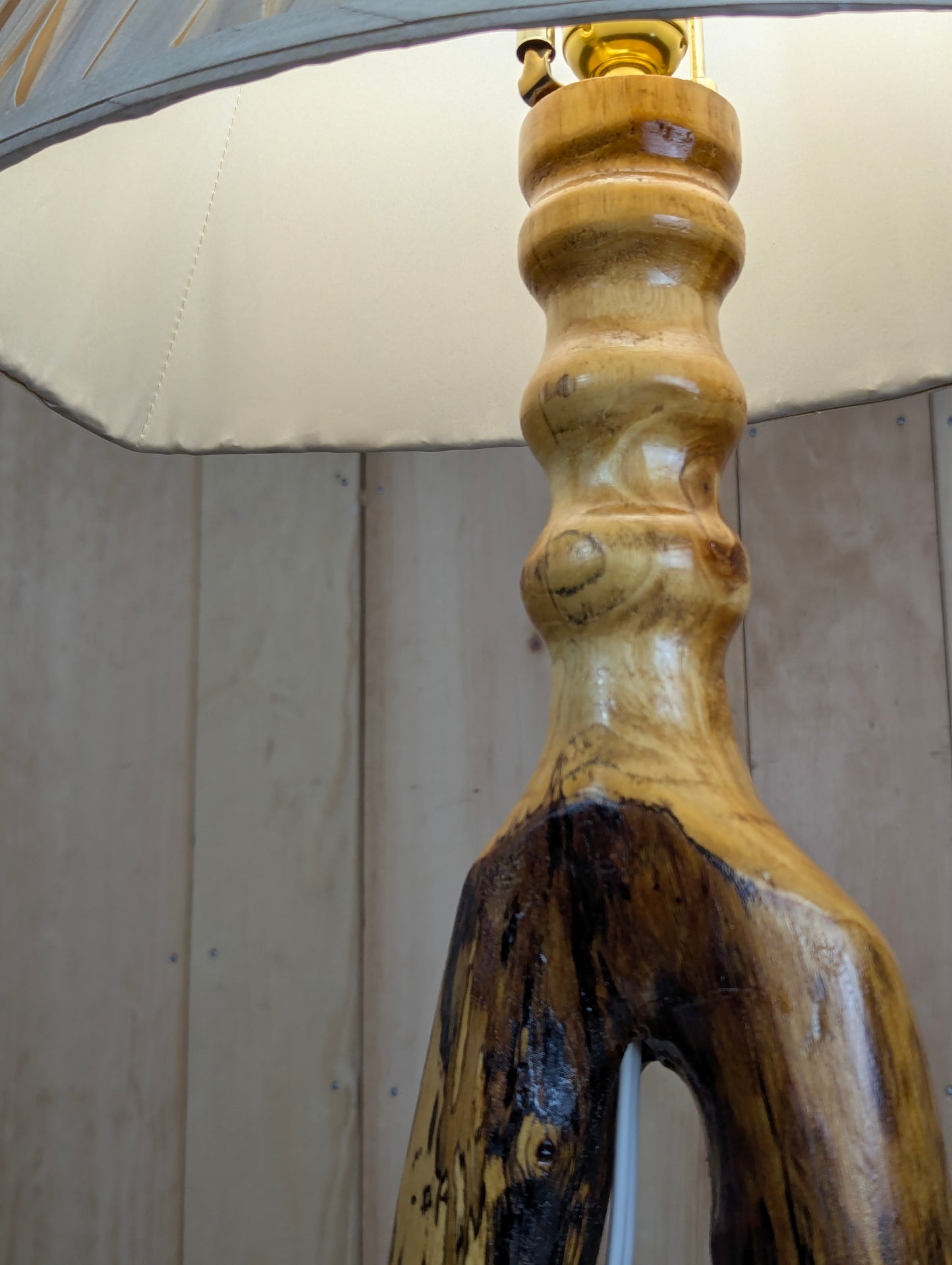 Handcrafted Hand churned Wooden Based Table Lamp with Shade