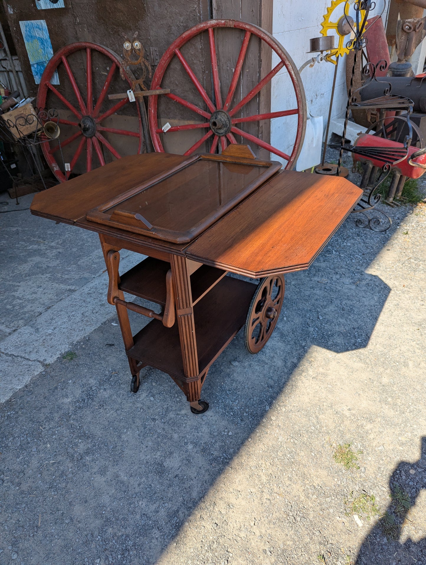 Vintage Wooden Tea Wagon with Removable Tray