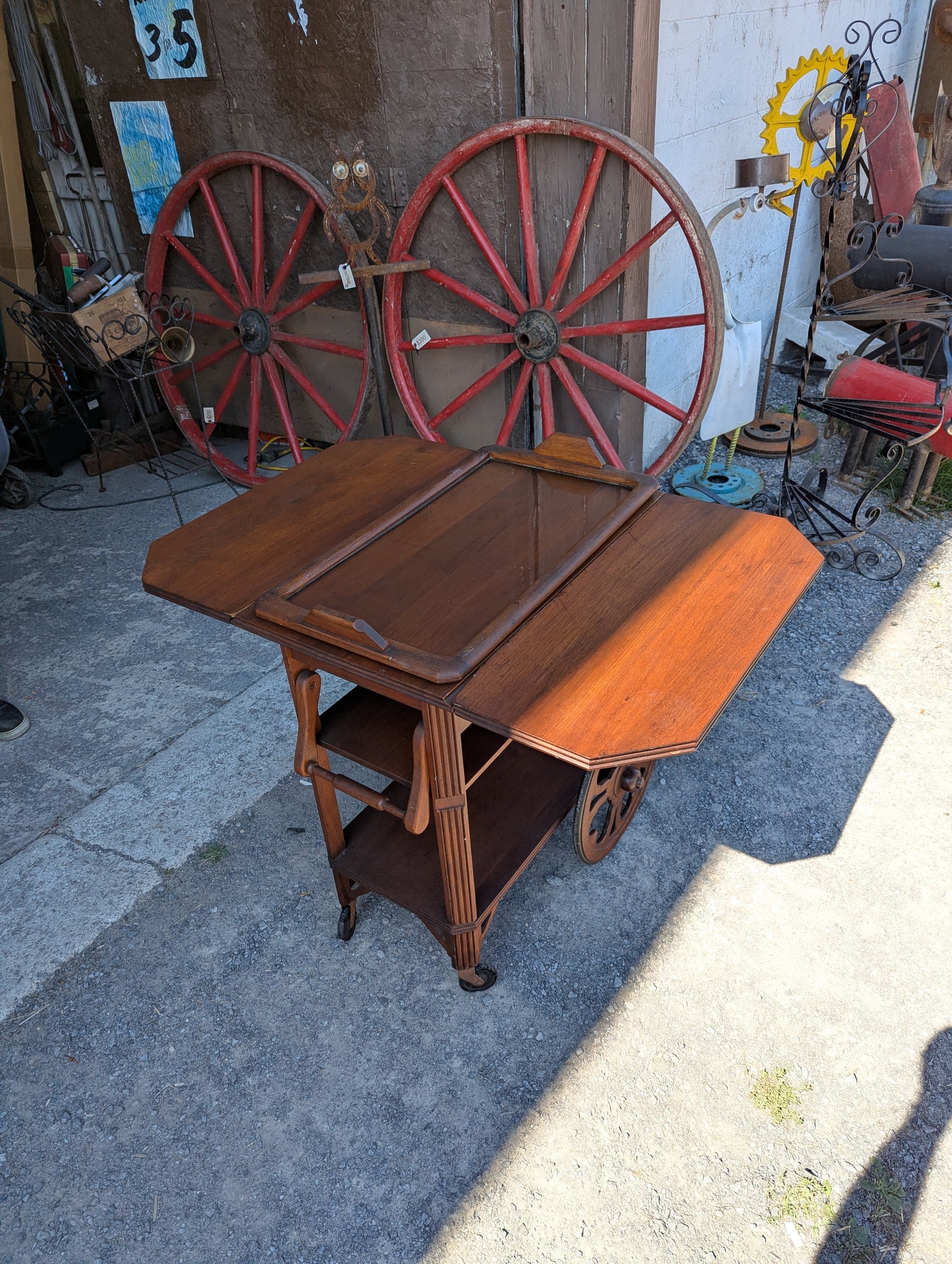 Vintage Wooden Tea Wagon with Removable Tray