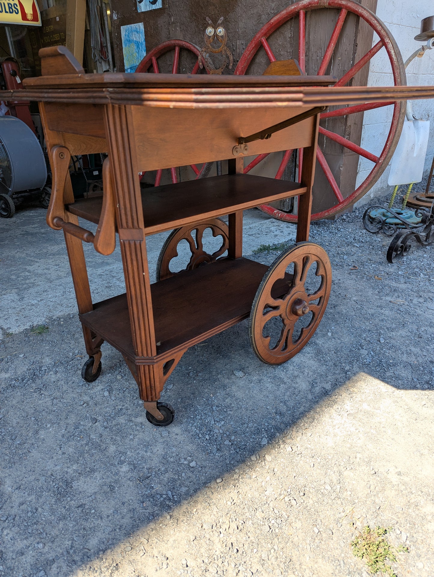 Vintage Wooden Tea Wagon with Removable Tray