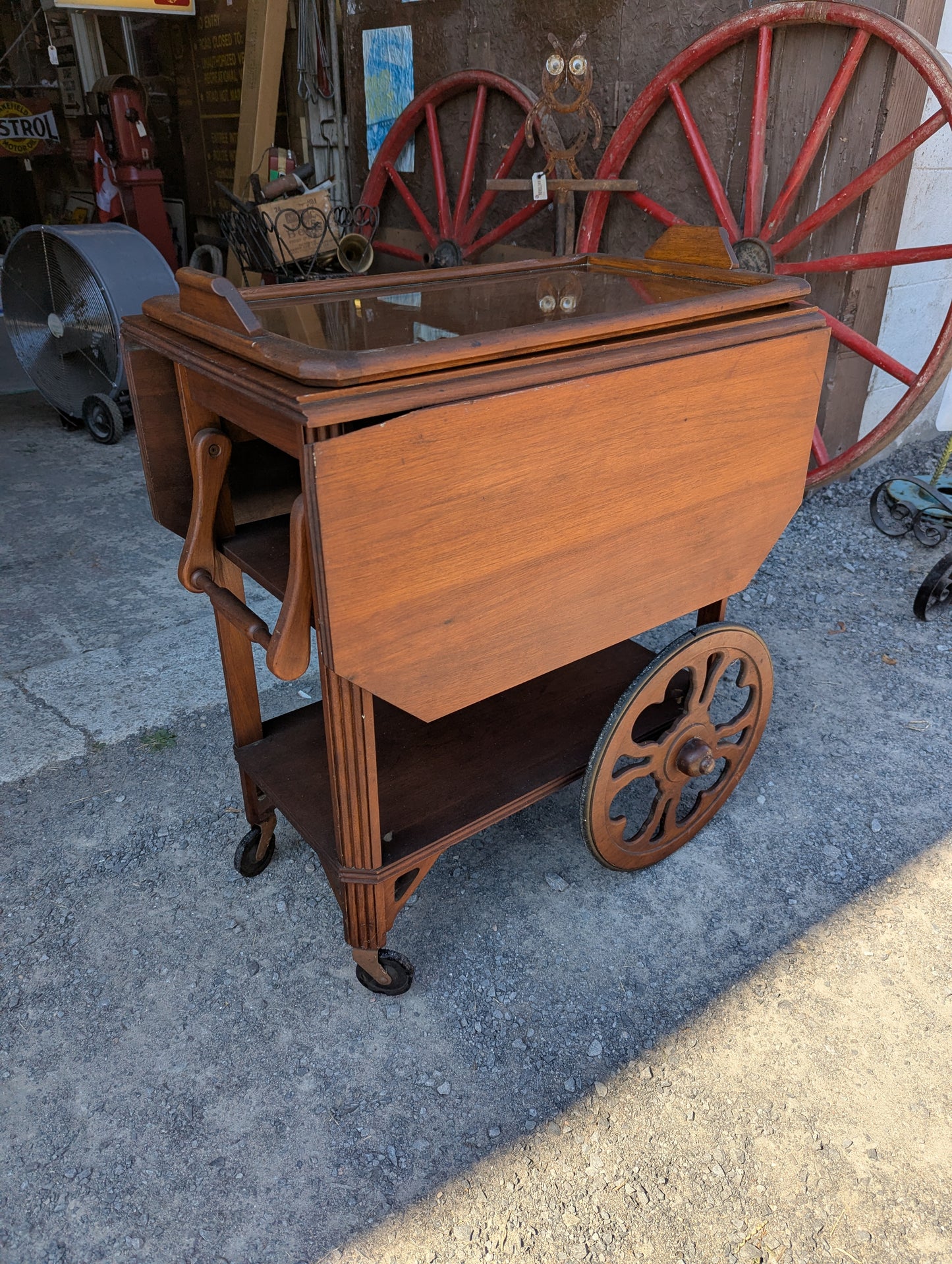 Vintage Wooden Tea Wagon with Removable Tray