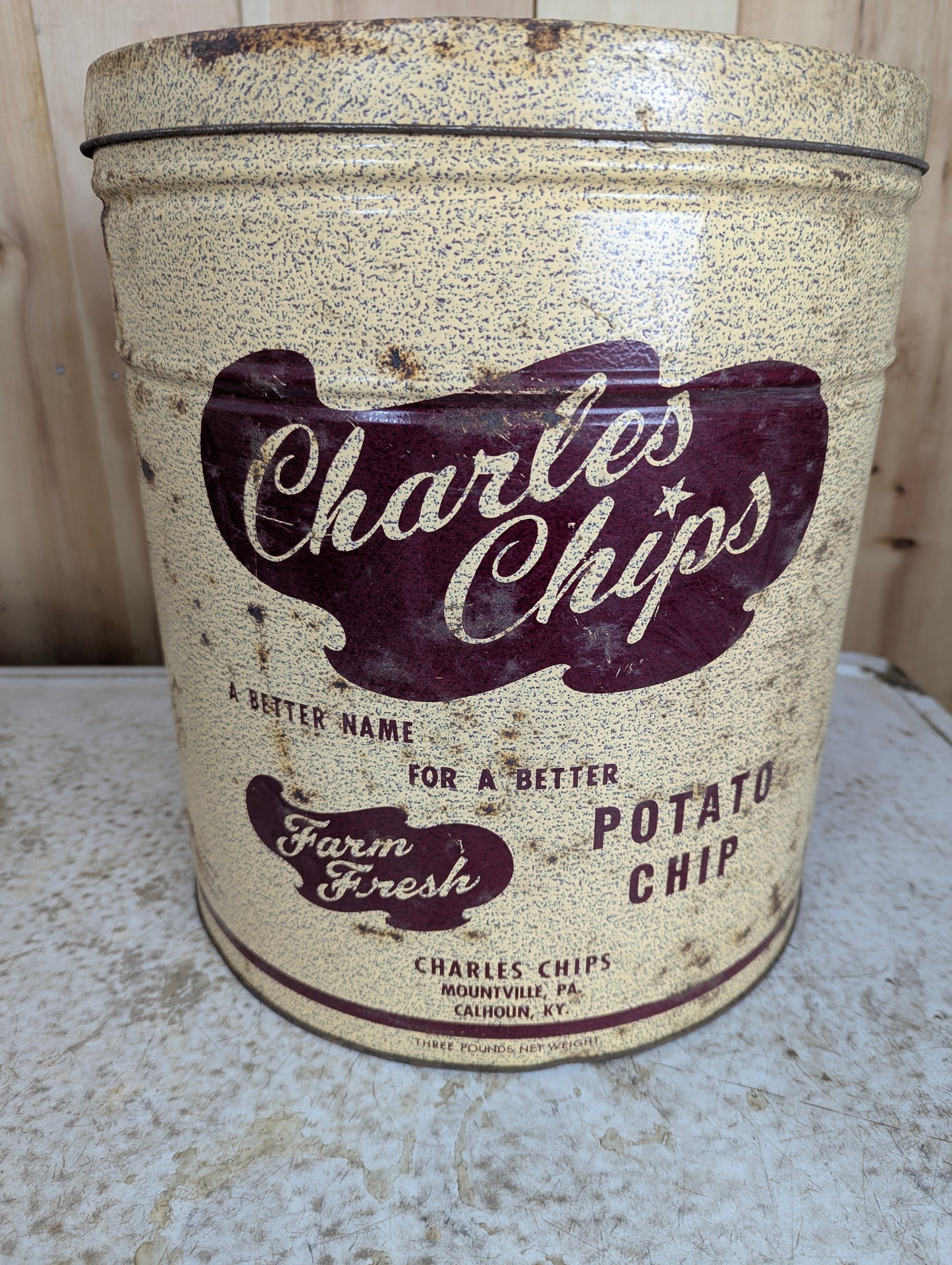 Vintage Charles Chips 3 Lb Chip Tin with Lid
