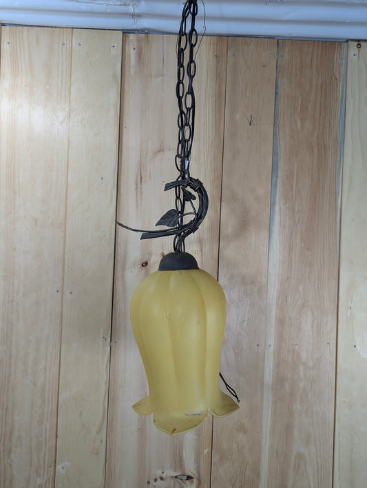 Vintage Hanging Pendant Tulip Shaped Amber Light