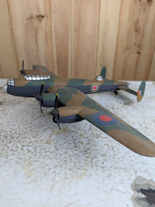 Vintage Handcarved Wood  Avro Lancaster WW2 Bomber Airplane Model
