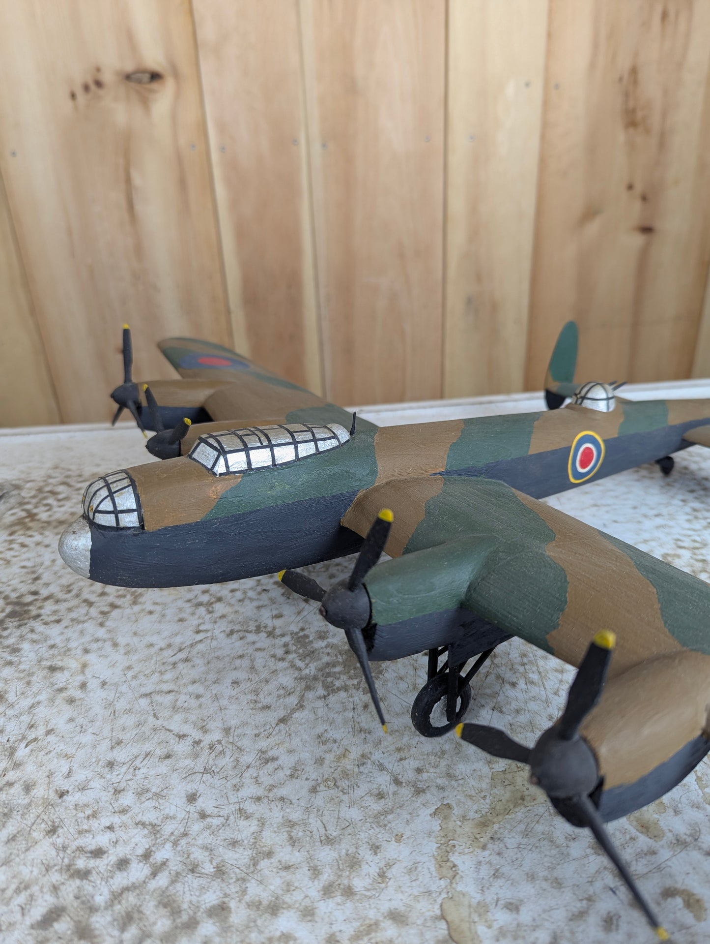 Vintage Handcarved Wood Avro Lancaster WW2 Bomber Airplane Model