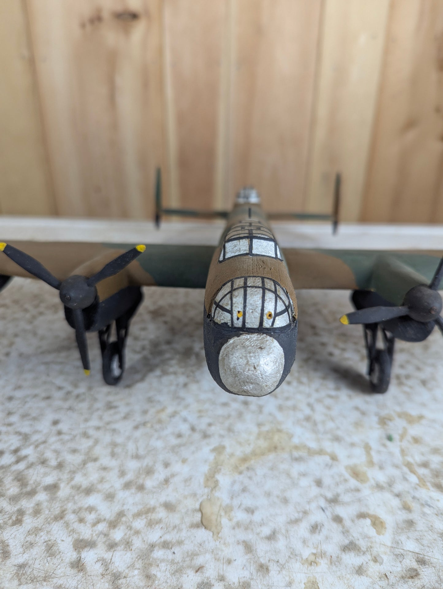 Vintage Handcarved Wood Avro Lancaster WW2 Bomber Airplane Model