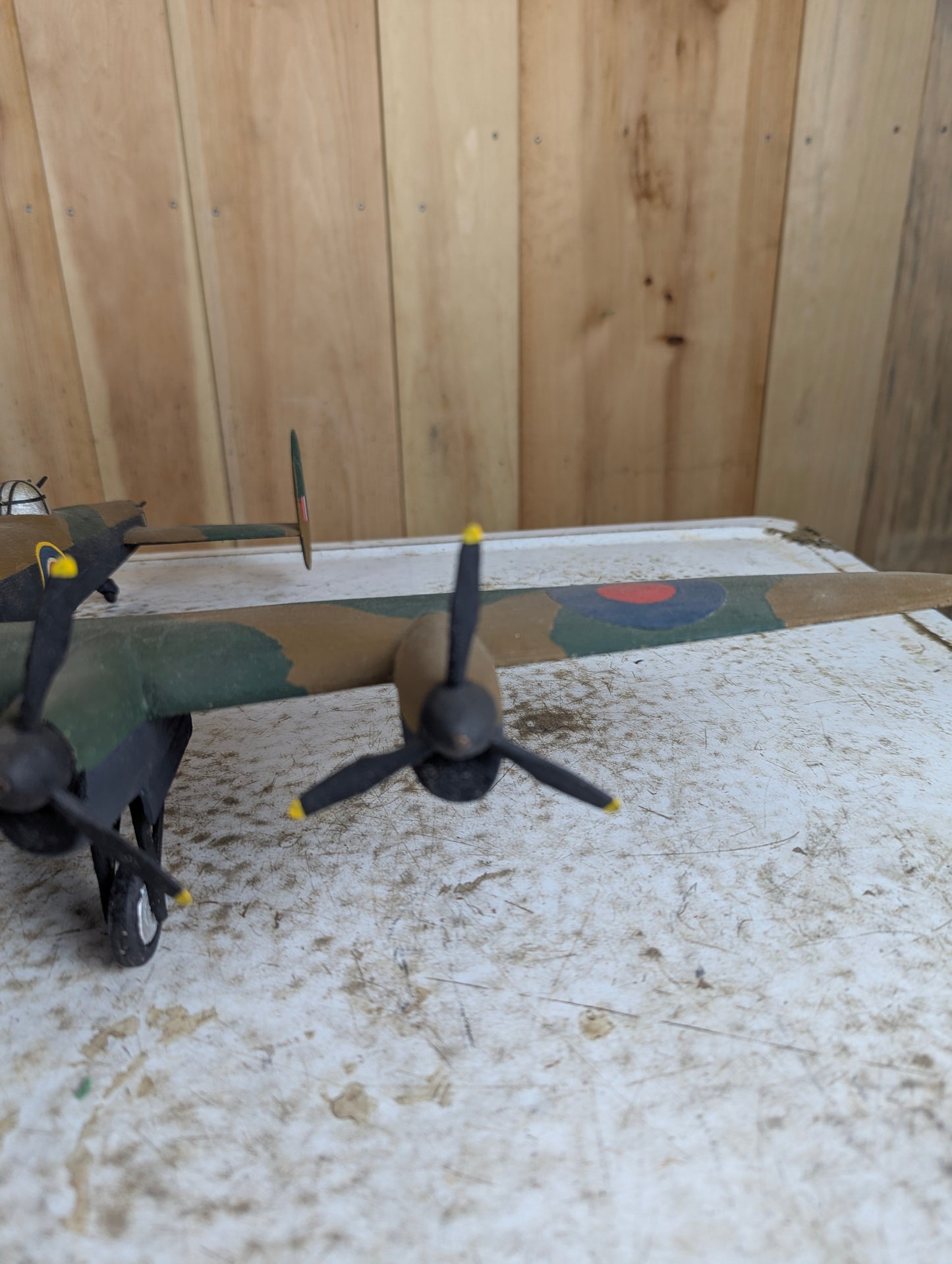 Vintage Handcarved Wood Avro Lancaster WW2 Bomber Airplane Model