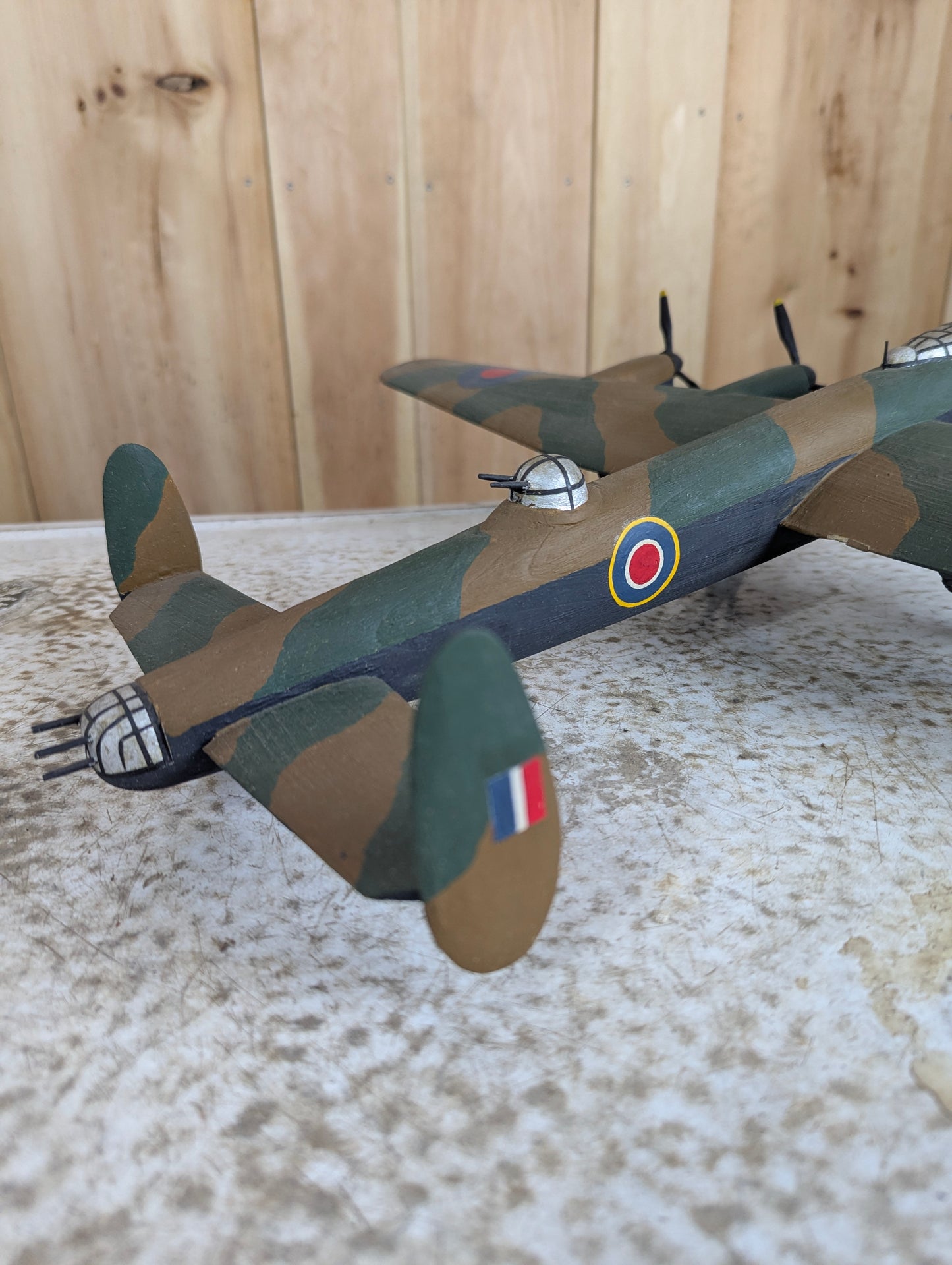 Vintage Handcarved Wood Avro Lancaster WW2 Bomber Airplane Model