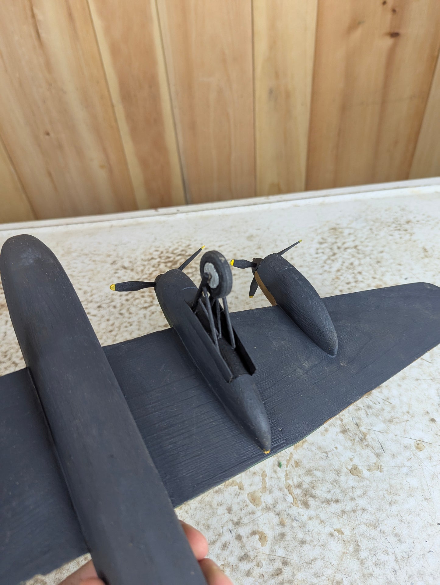 Vintage Handcarved Wood Avro Lancaster WW2 Bomber Airplane Model