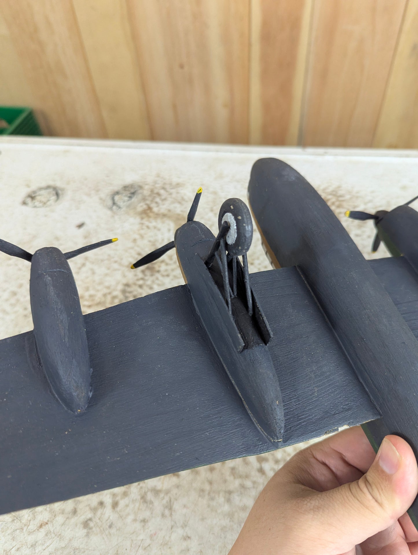 Vintage Handcarved Wood Avro Lancaster WW2 Bomber Airplane Model