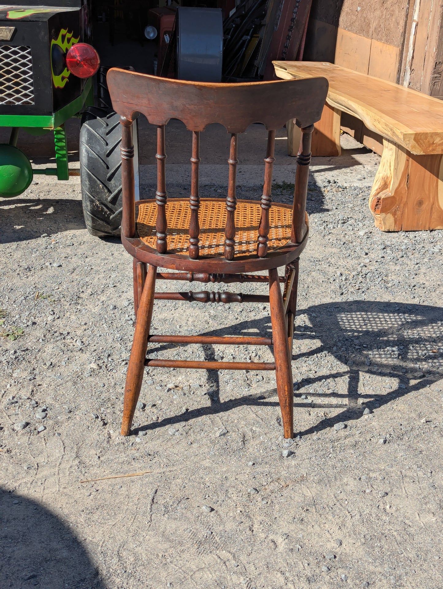 Vintage Gunstock Chair with Cane Seat