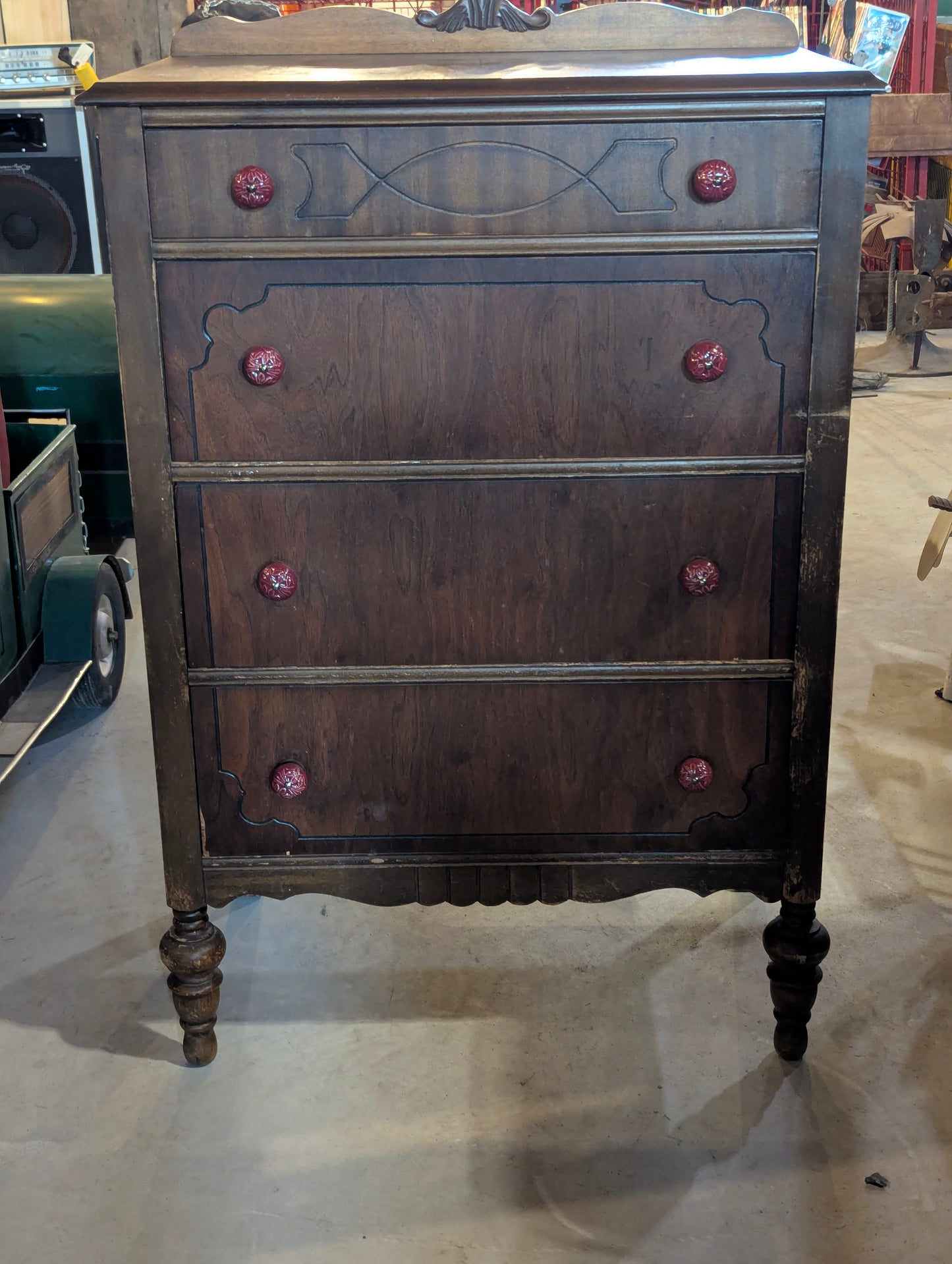 Antique Walnut Wooden 4-Drawer Dresser
