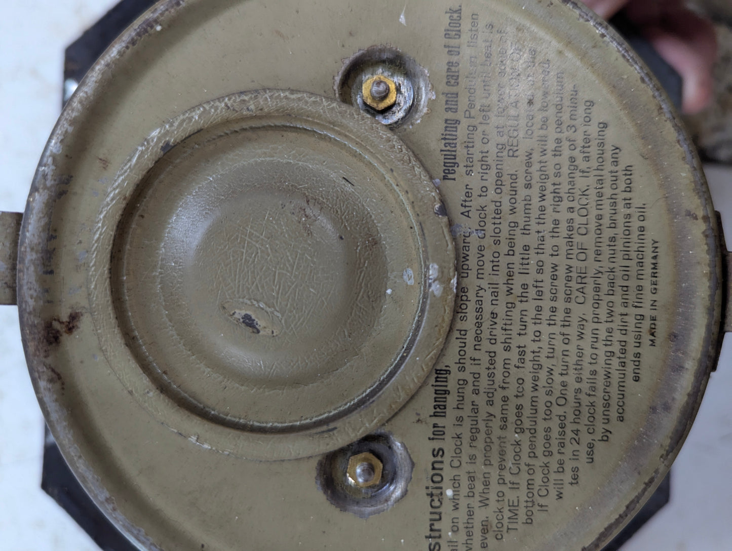 German Made Enamelled White & Blue 8- Day Wall Clock