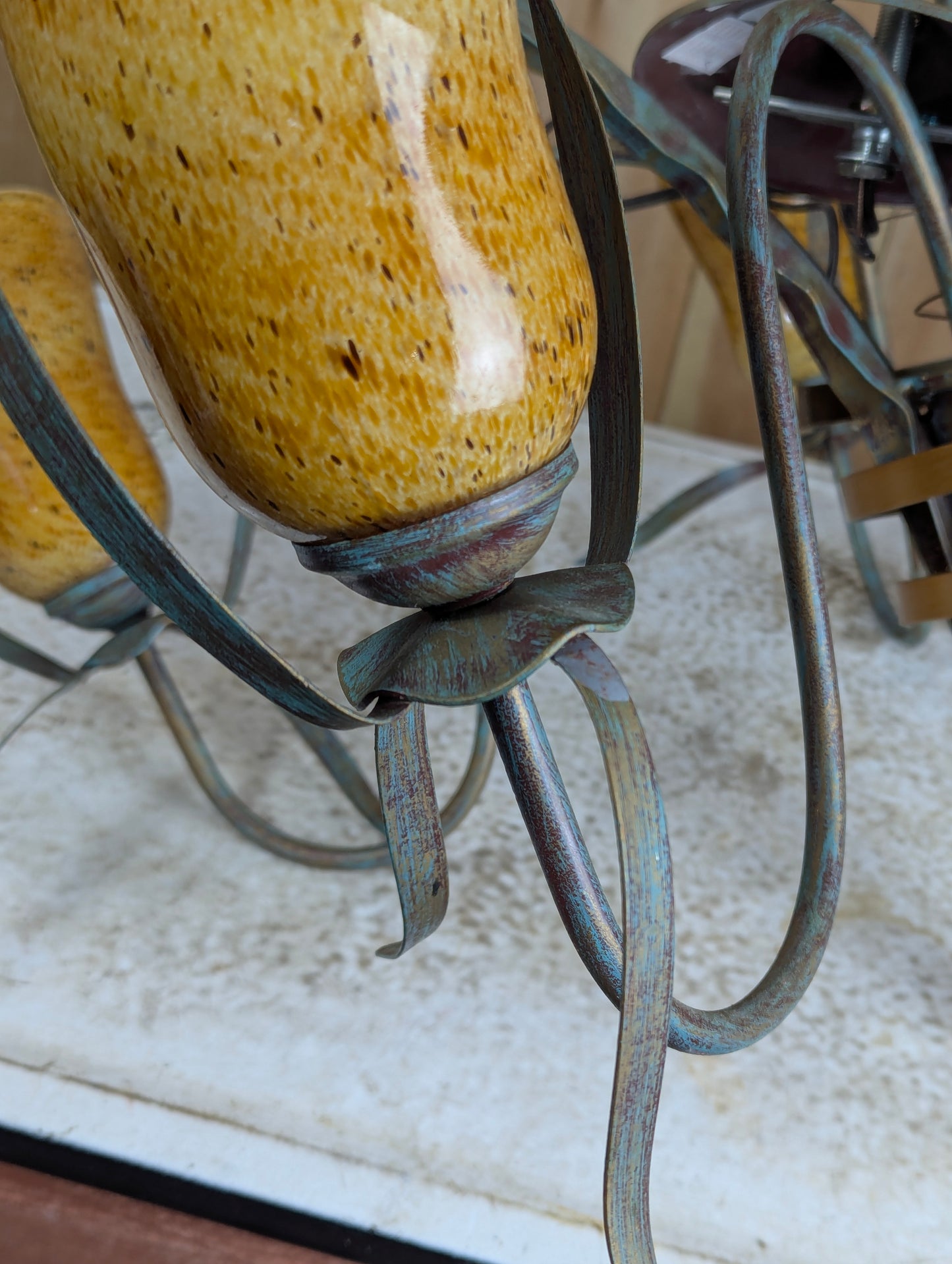 Hollywood Regency Style 5-Light Lily Chandelier with Hand Blown Glass Shades