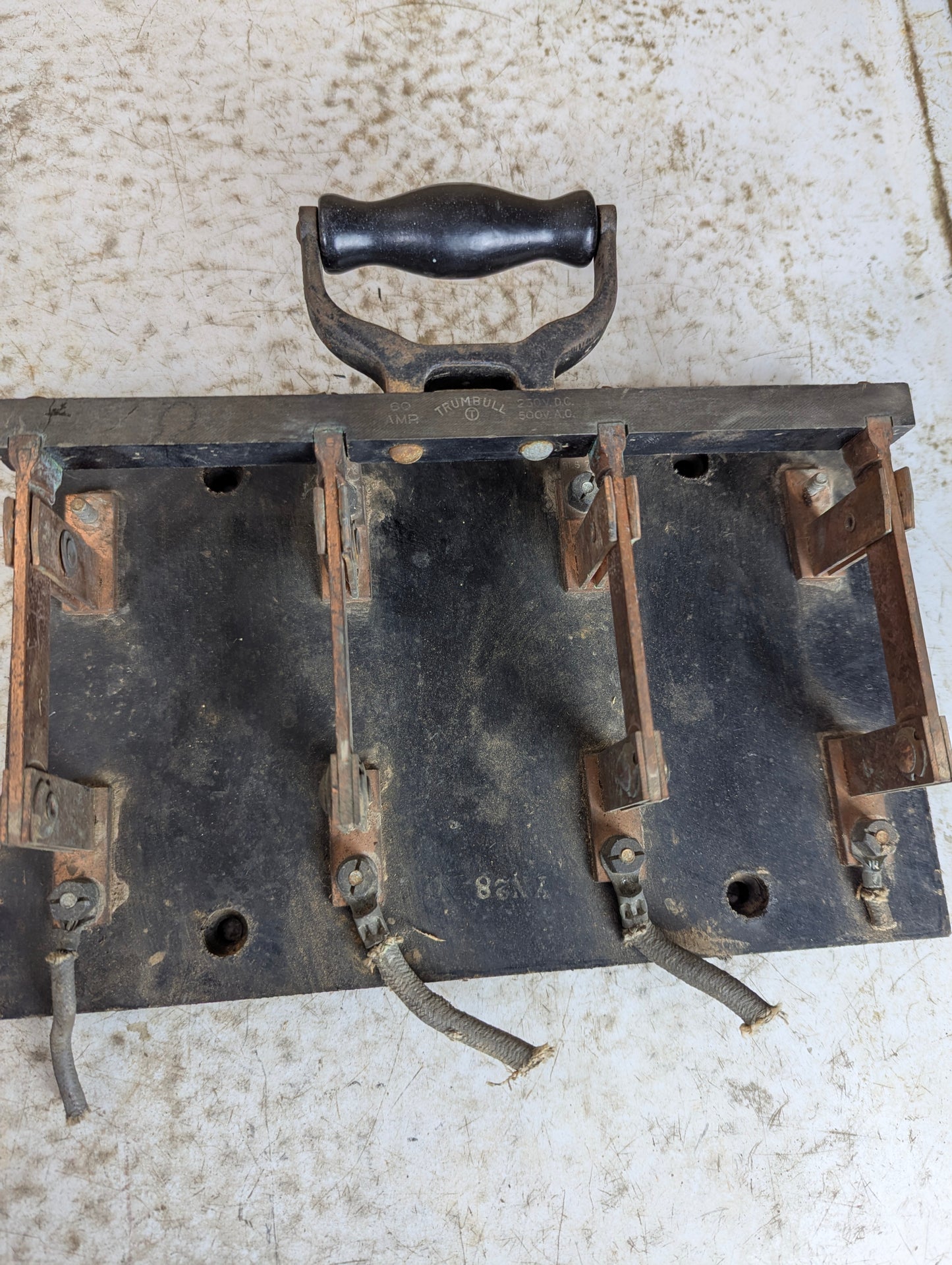 Antique Trumbull Copper Knife Switch 4 Pole Single Throw Mounted on Slate