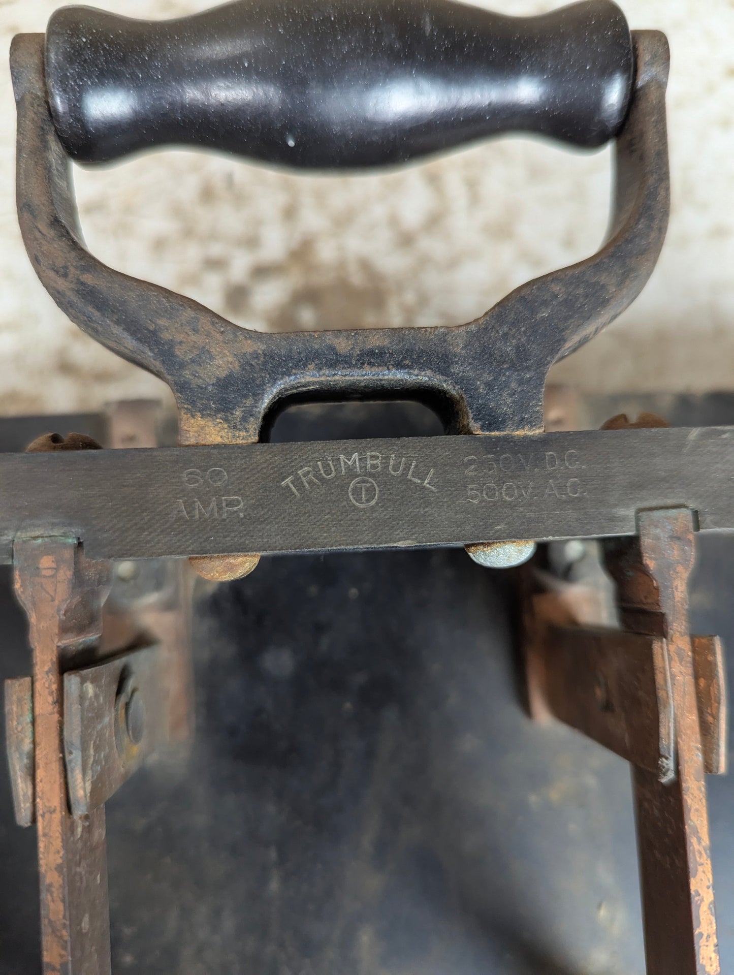 Antique Trumbull Copper Knife Switch 4 Pole Single Throw Mounted on Slate