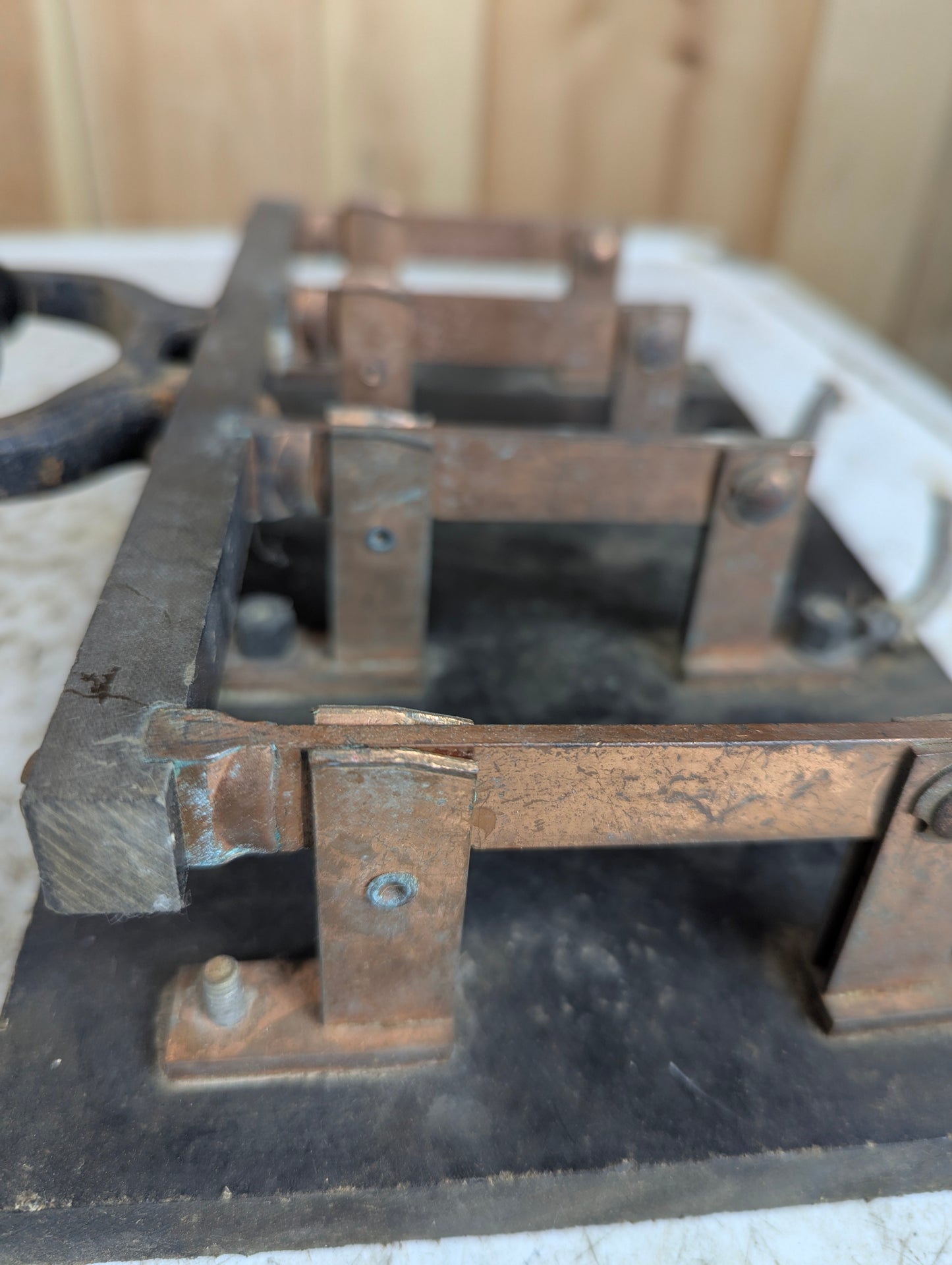 Antique Trumbull Copper Knife Switch 4 Pole Single Throw Mounted on Slate