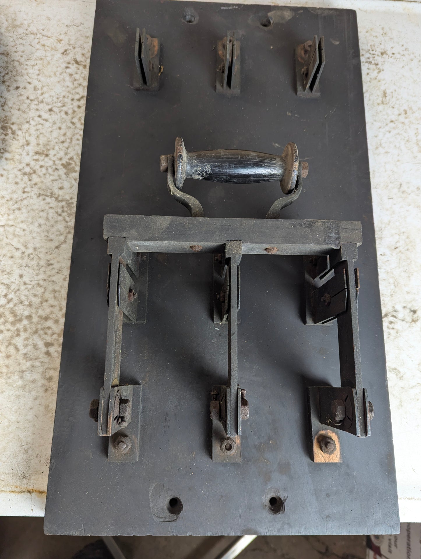 Antique Glover-A Copper Knife Switch 3 Pole Single Throw Mounted on Slate