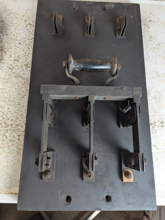 Antique Glover-A Copper Knife Switch 3 Pole Single Throw Mounted on Slate