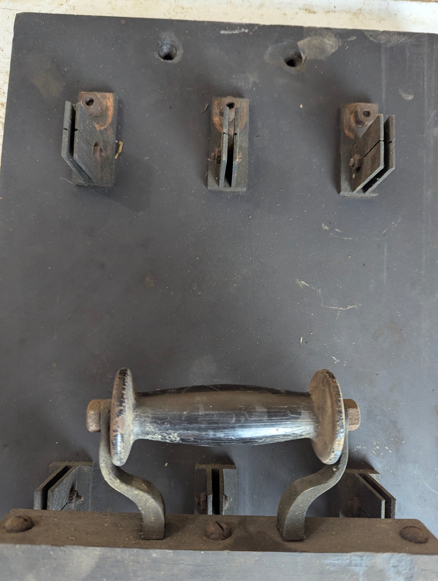 Antique Glover-A Copper Knife Switch 3 Pole Single Throw Mounted on Slate