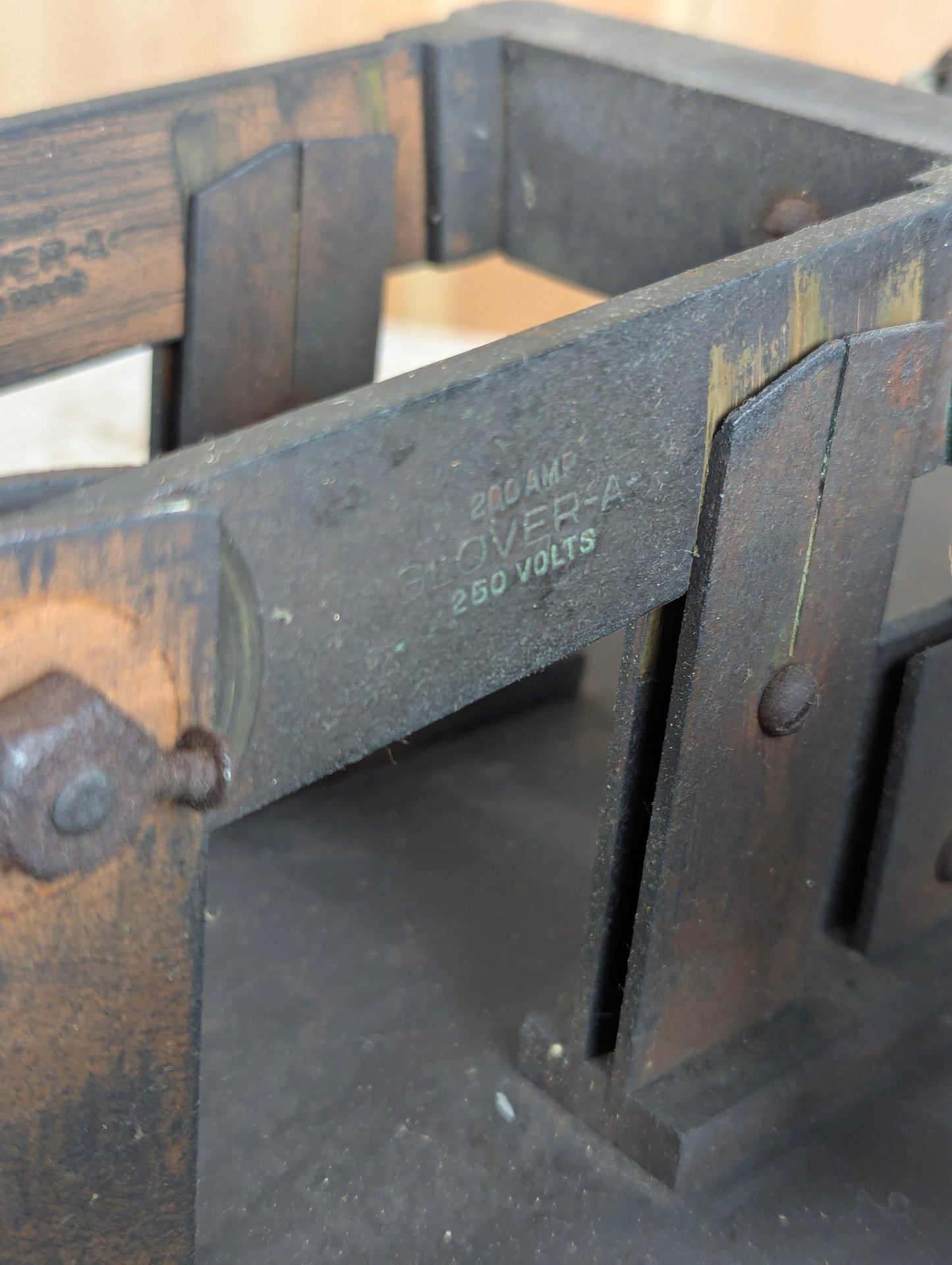 Antique Glover-A Copper Knife Switch 3 Pole Single Throw Mounted on Slate