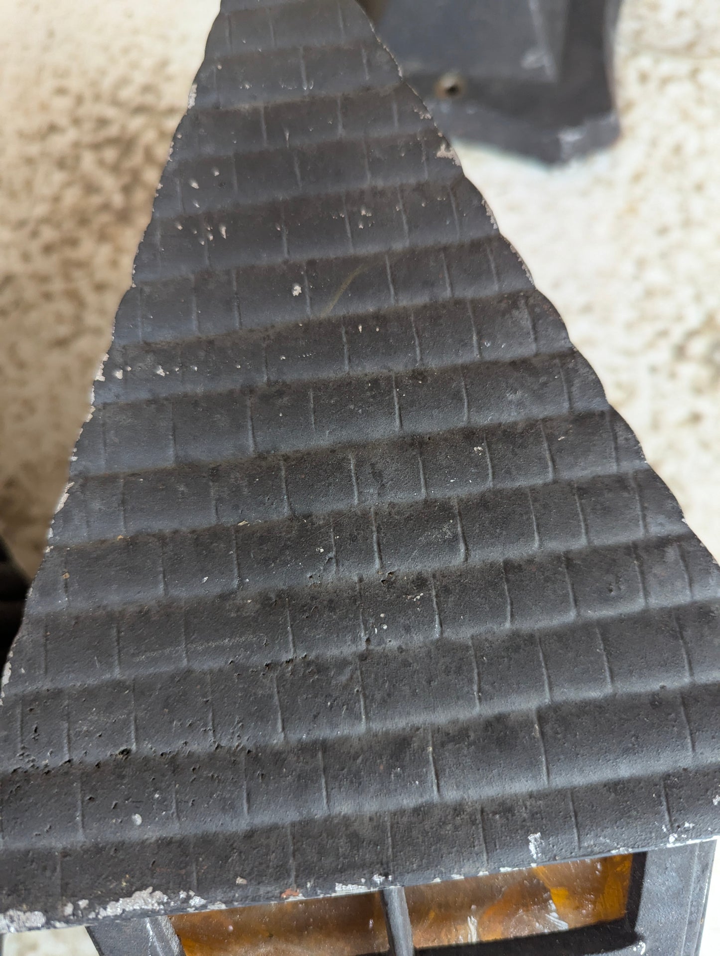 1940’s Cast Aluminum 2 Wall Sconces & Pendant Porch Light with Pressed Amber Glass Paness