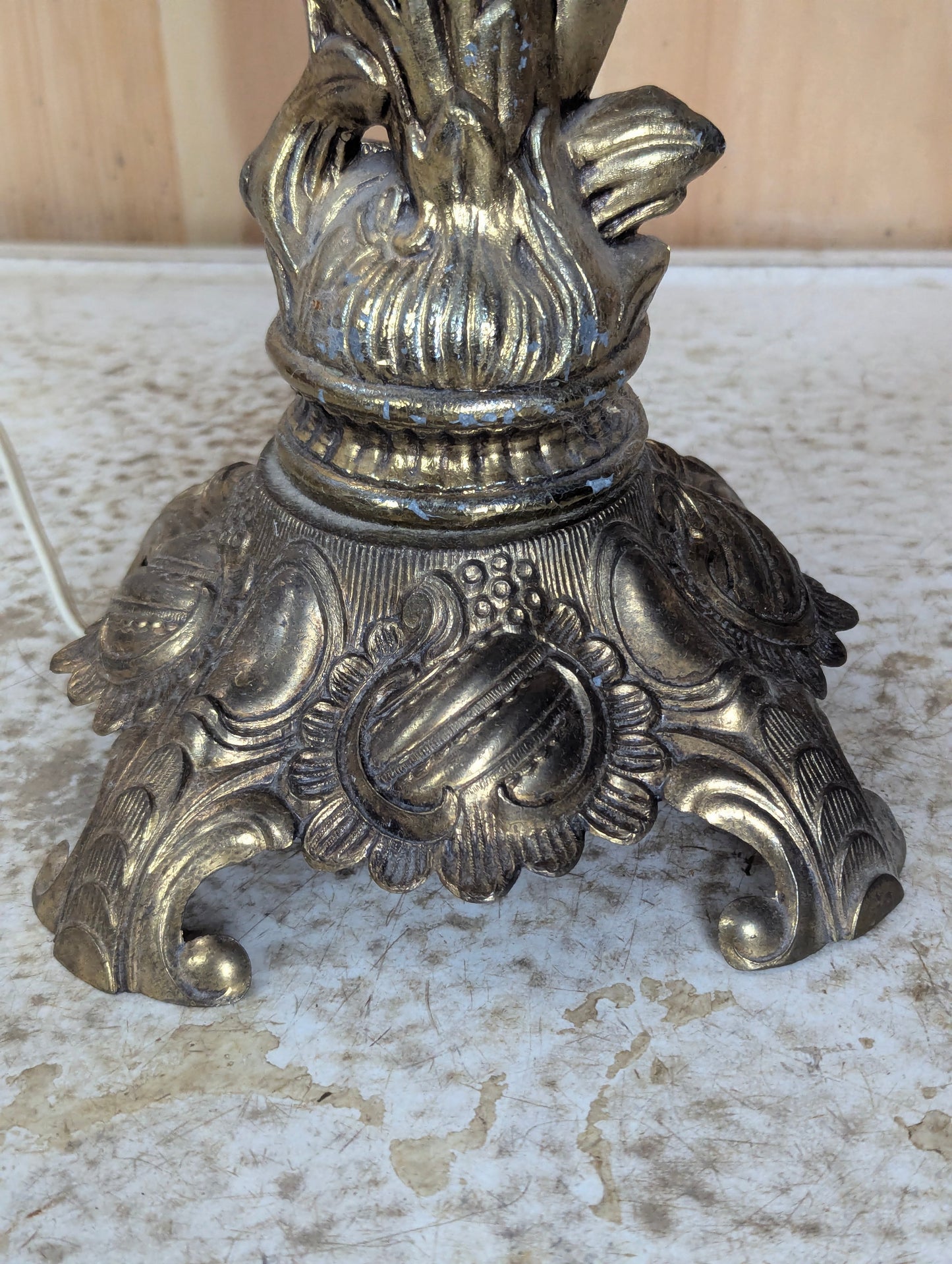 Vintage Spelter Tiffany Style  Figural Table Lamp