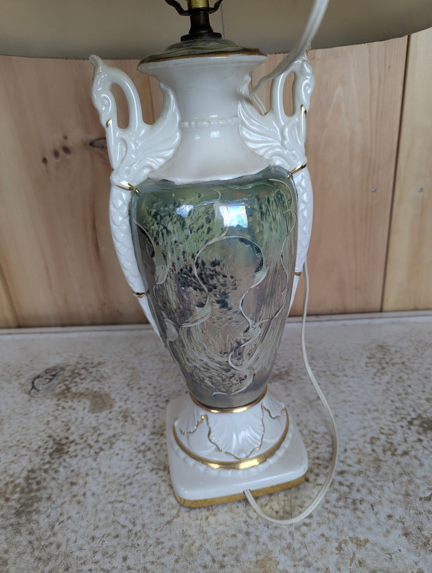 Retro Green Ceramic Table Lamp with Shade