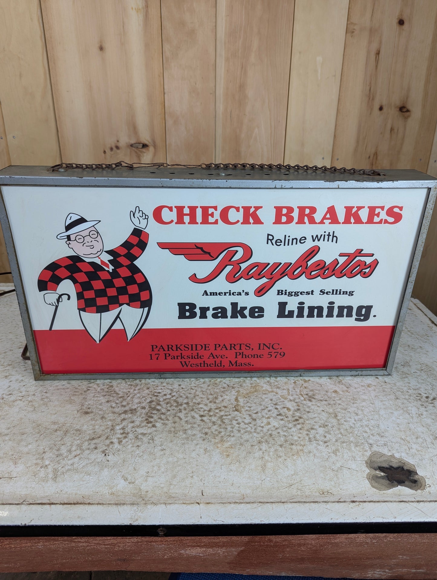 Vintage Raybestos Brake Lining Double-Sided Light-Up Sign